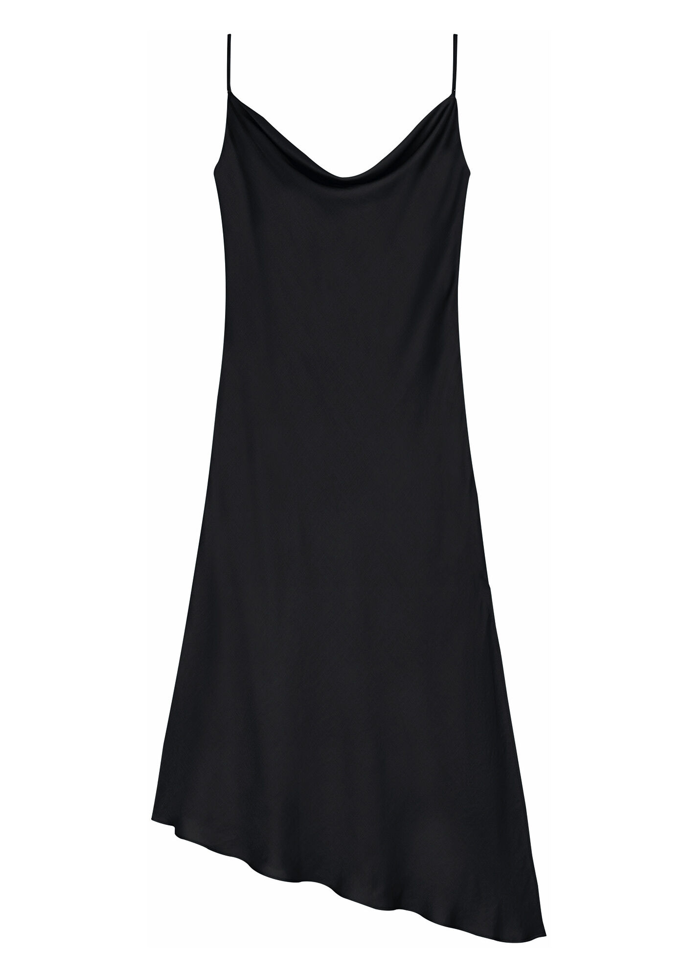 Vestido Midi Assim&eacute;trico Acetinado com Gola Degag&ecirc;, , large.