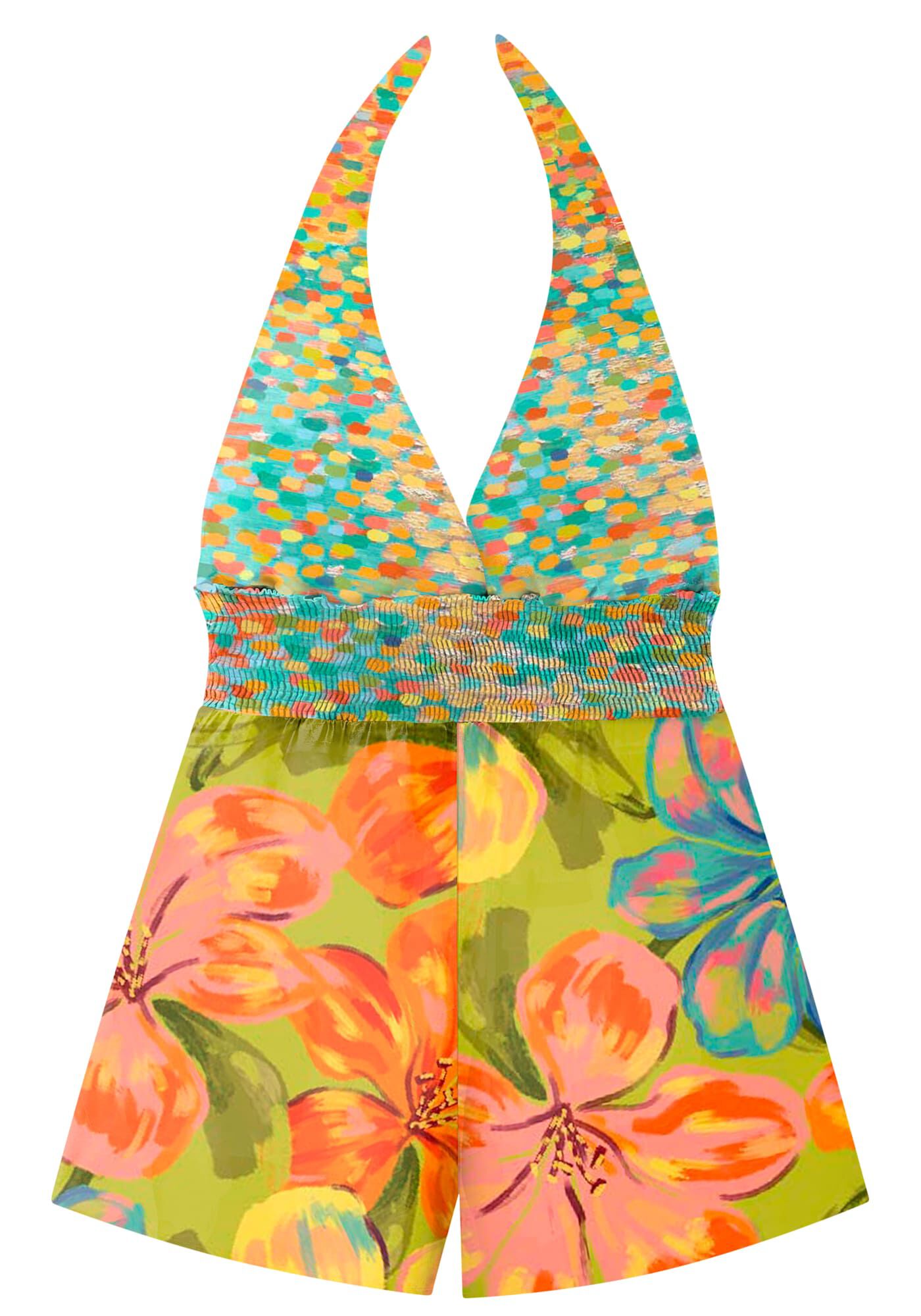 Macac&atilde;o Curto Frente &Uacute;nica Viscose Estampado, , large.