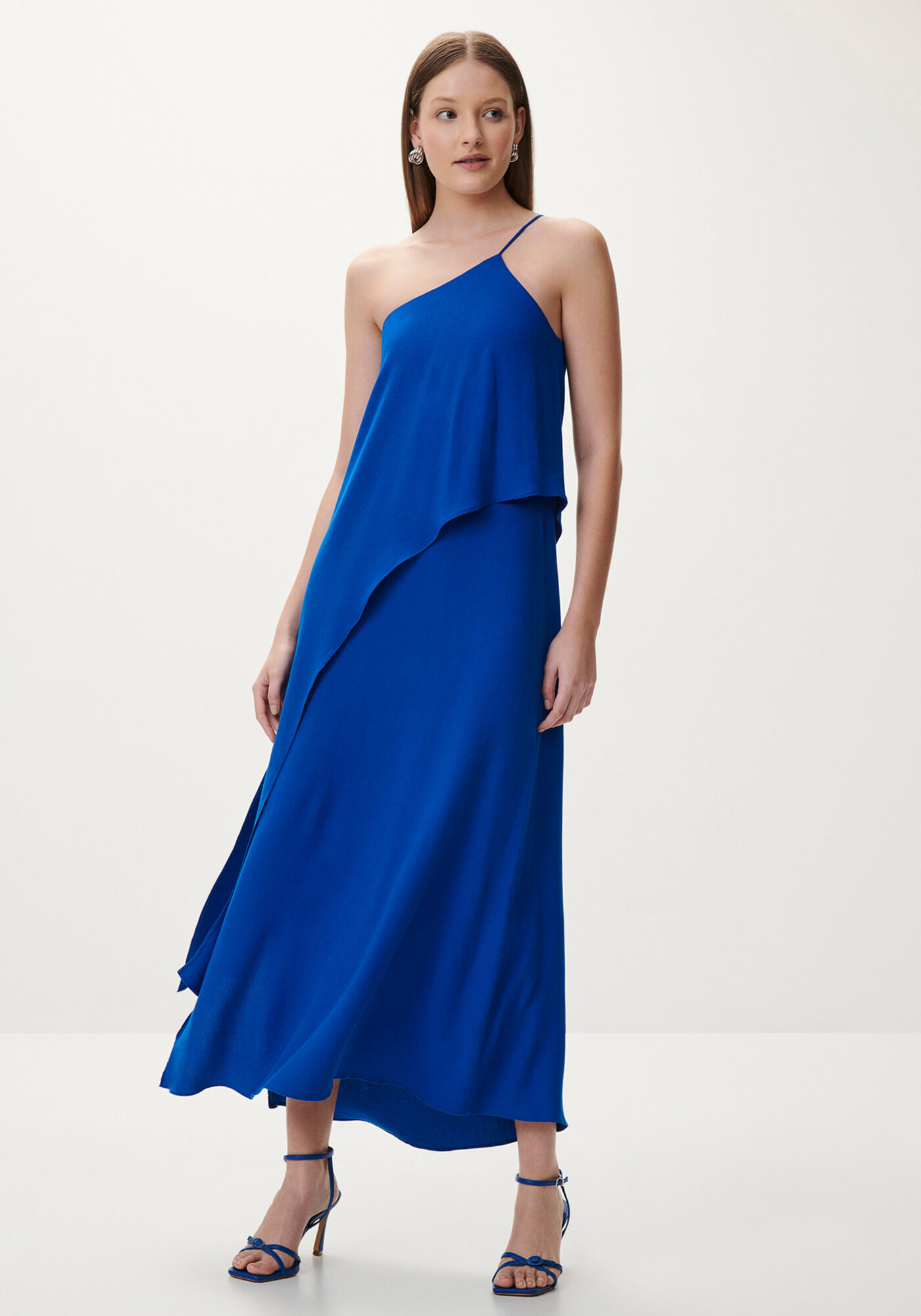 Vestido Midi Ombro S&oacute; em Crepe com Babado, , large.