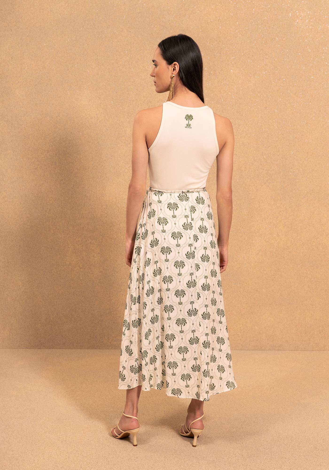 Saia Estampada Ch&aacute; De Cintura Alta Com Amarra&ccedil;&atilde;o, MAXI PALM VERDE, large.
