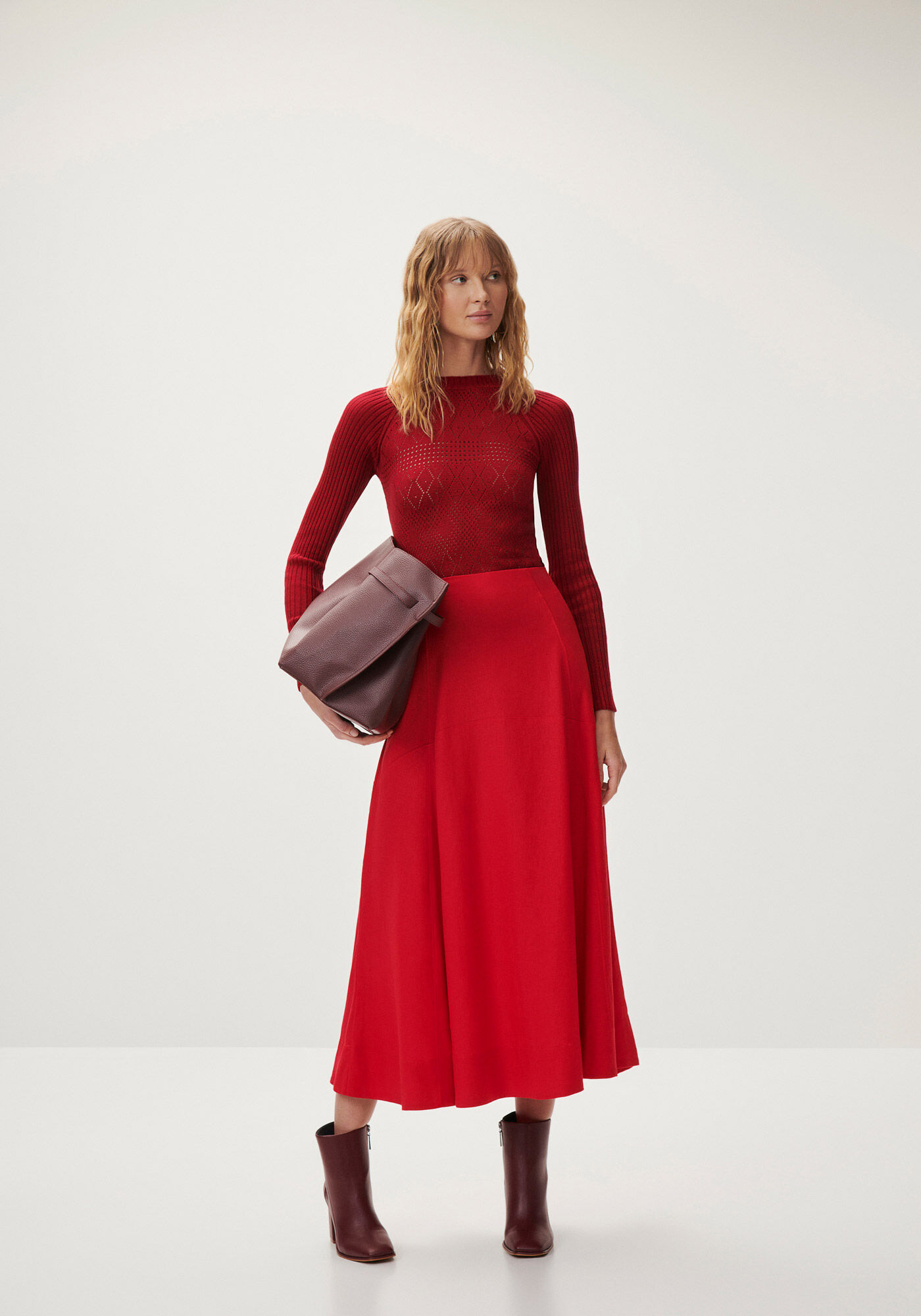 Saia Midi Evas&ecirc; em Linho com Cintura Alta, , large.