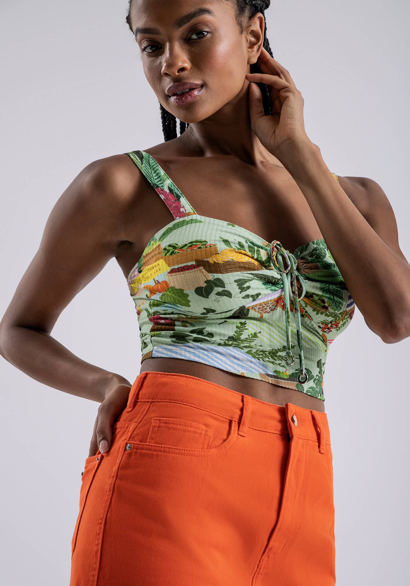 Saia Curta Sarja com Cintura Alta, , large.