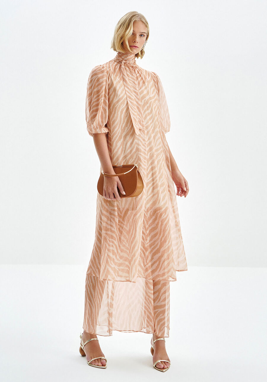 Vestido Longo em Chiffon Zebra com Cinto, ZEBRA. Vestido Longo em Chiffon Zebra com Cinto, ZEBRA, large.