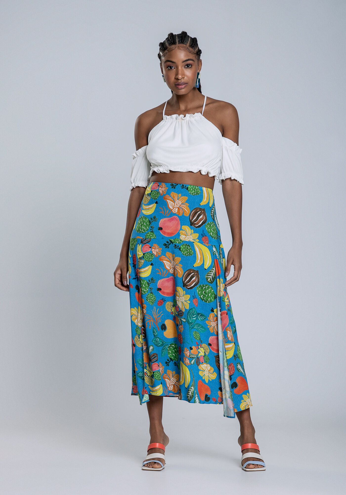 Blusa Cropped em Malha Canelada com Babados, BRANCO OFF WHITE, large.