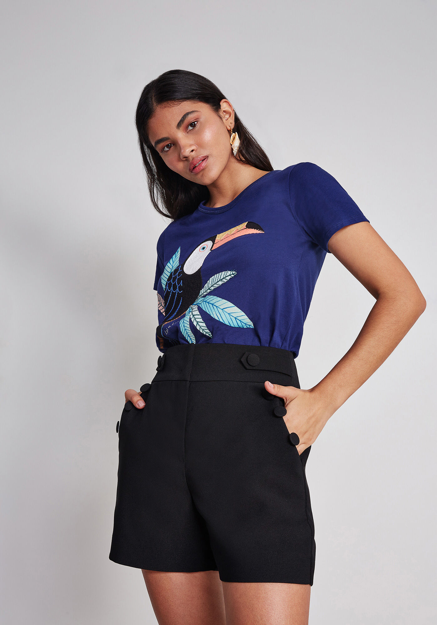 Shorts de cintura alta preto hot sale