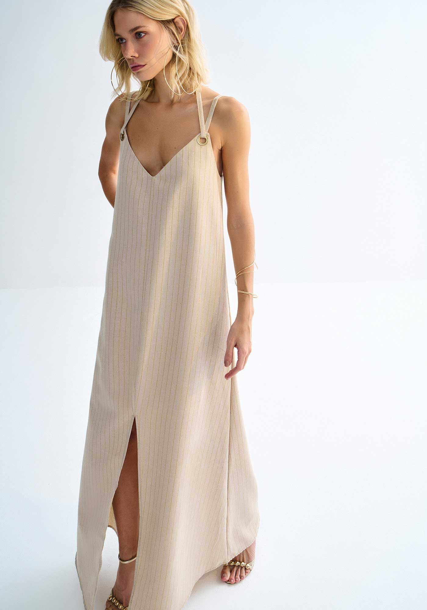 VESTIDO TECIDO LINE STRIPE, CREME ANGORA, large.