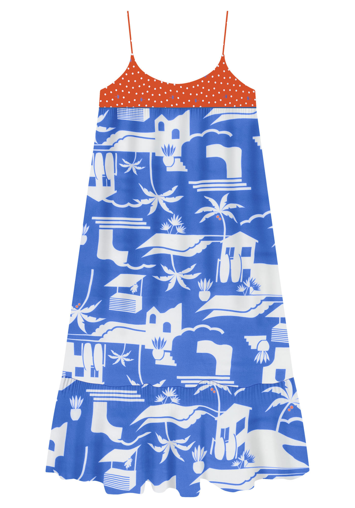 Vestido Midi Amplo em Viscose com Recorte Decote, , large.