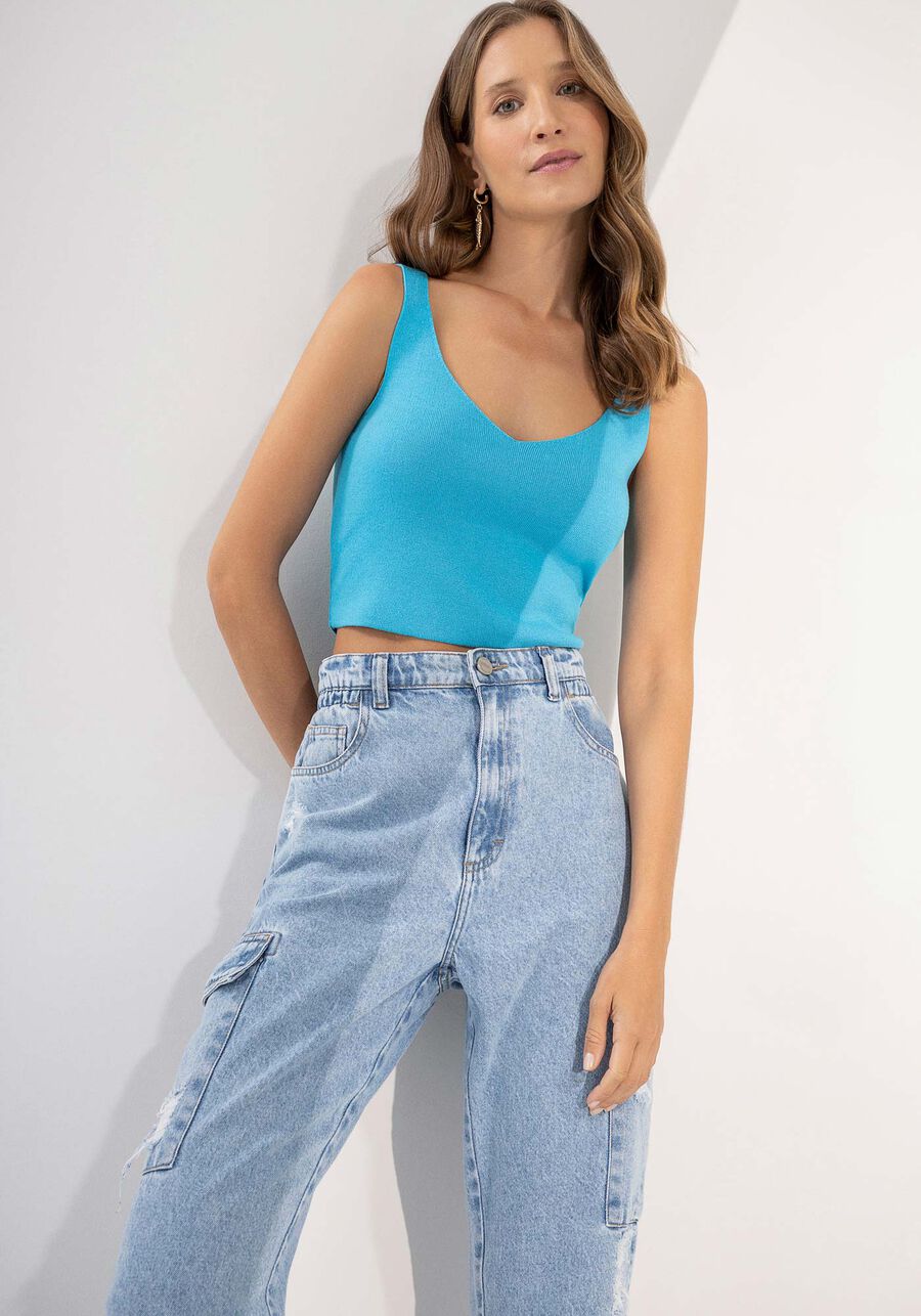 Blusa Cropped em Tricô com Decote V, . Blusa Cropped em Tricô com Decote V, , large.