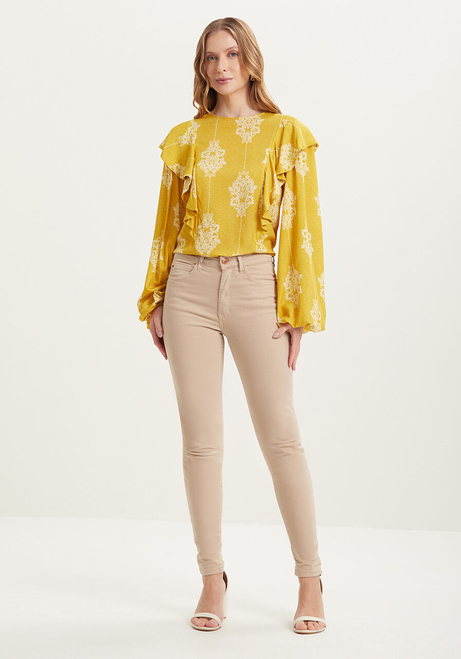 Cal&ccedil;a Skinny De Cintura Alta Em Sarja Com Elastano, , large.