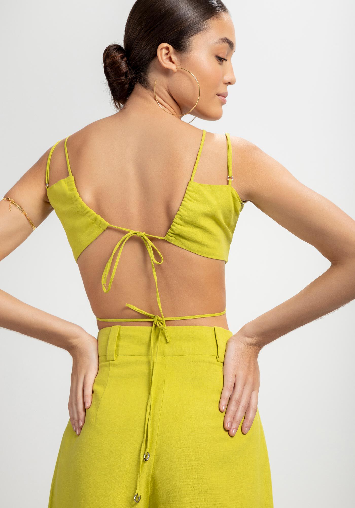 Top em Linho com Tiras e Franzido Busto, AMARELO ENCANTO, large.