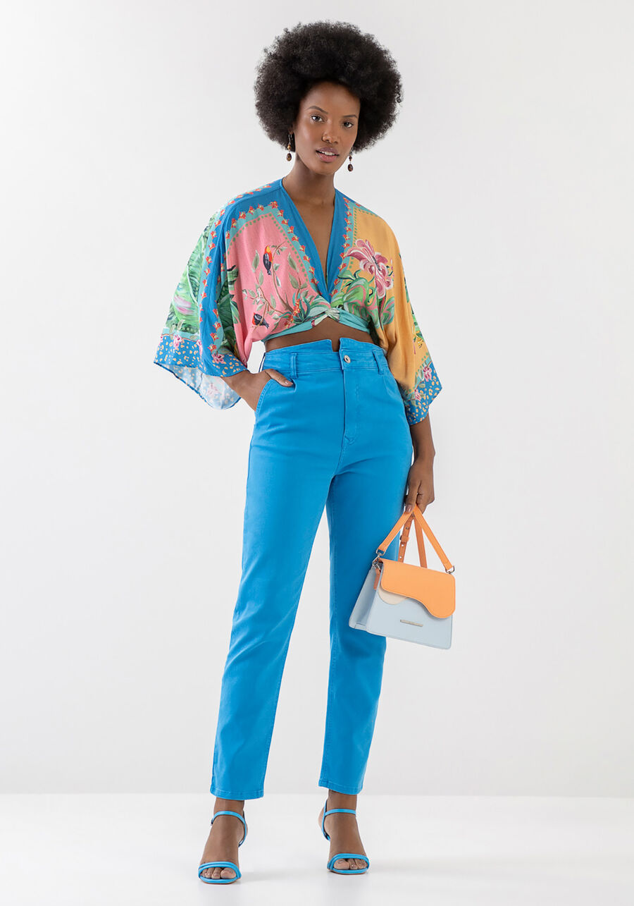 Calça Sarja Mom Estonada com Elastano, AZUL APOLO. Calça Sarja Mom Estonada com Elastano, AZUL APOLO, large.