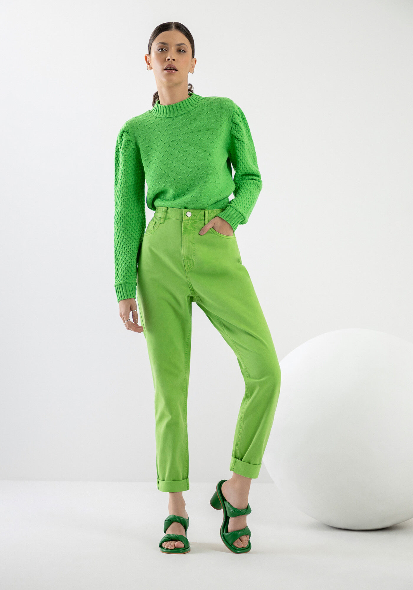 Cal&ccedil;a Sarja Mom Color com Cintura Super Alta, , large.