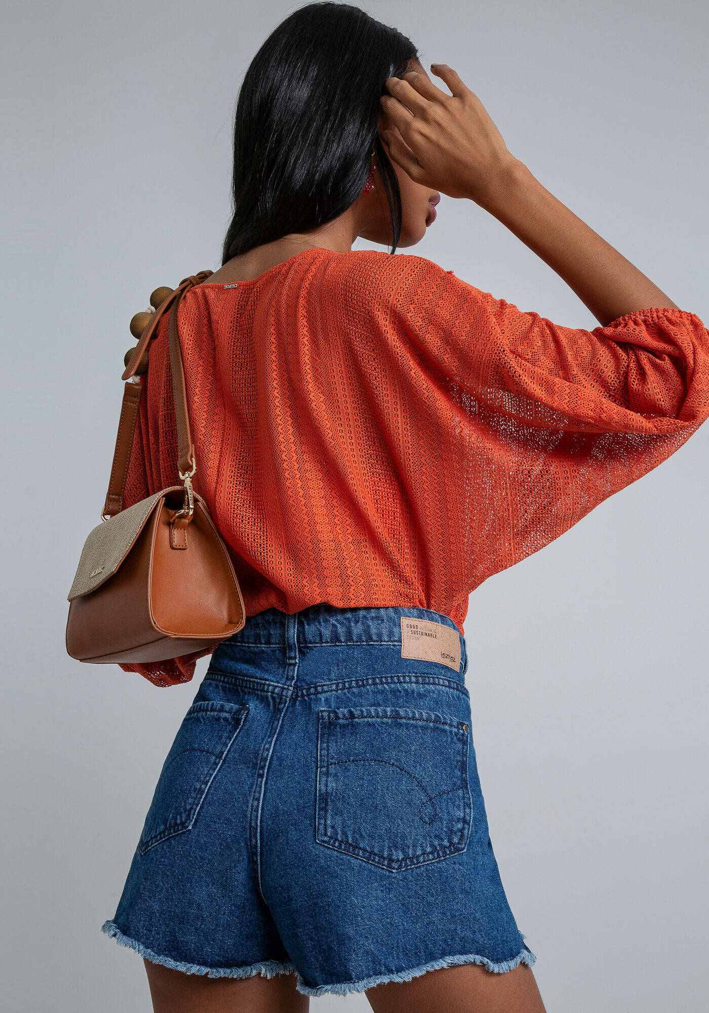 Blusa Manga 3/4 Bufante Renda, LARANJA, large.