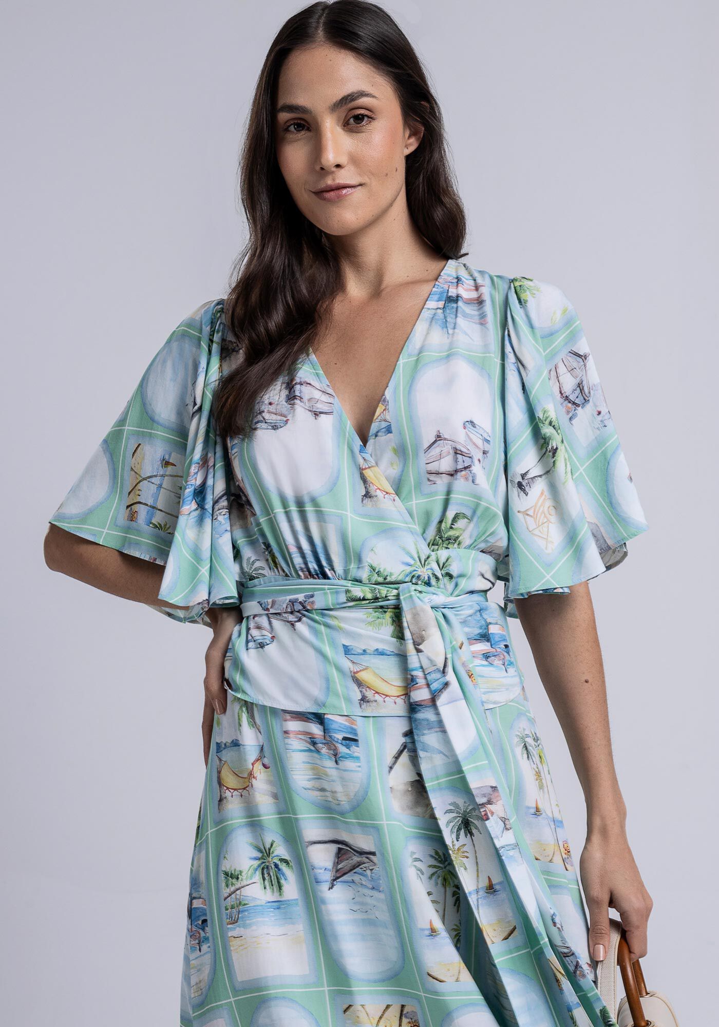 Vestido Midi Transpassado em Viscose com Faixa, , large.