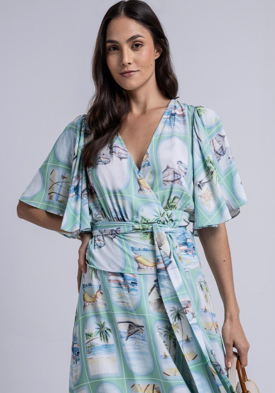Vestido Midi Transpassado em Viscose com Faixa, . Vestido Midi Transpassado em Viscose com Faixa, , large.