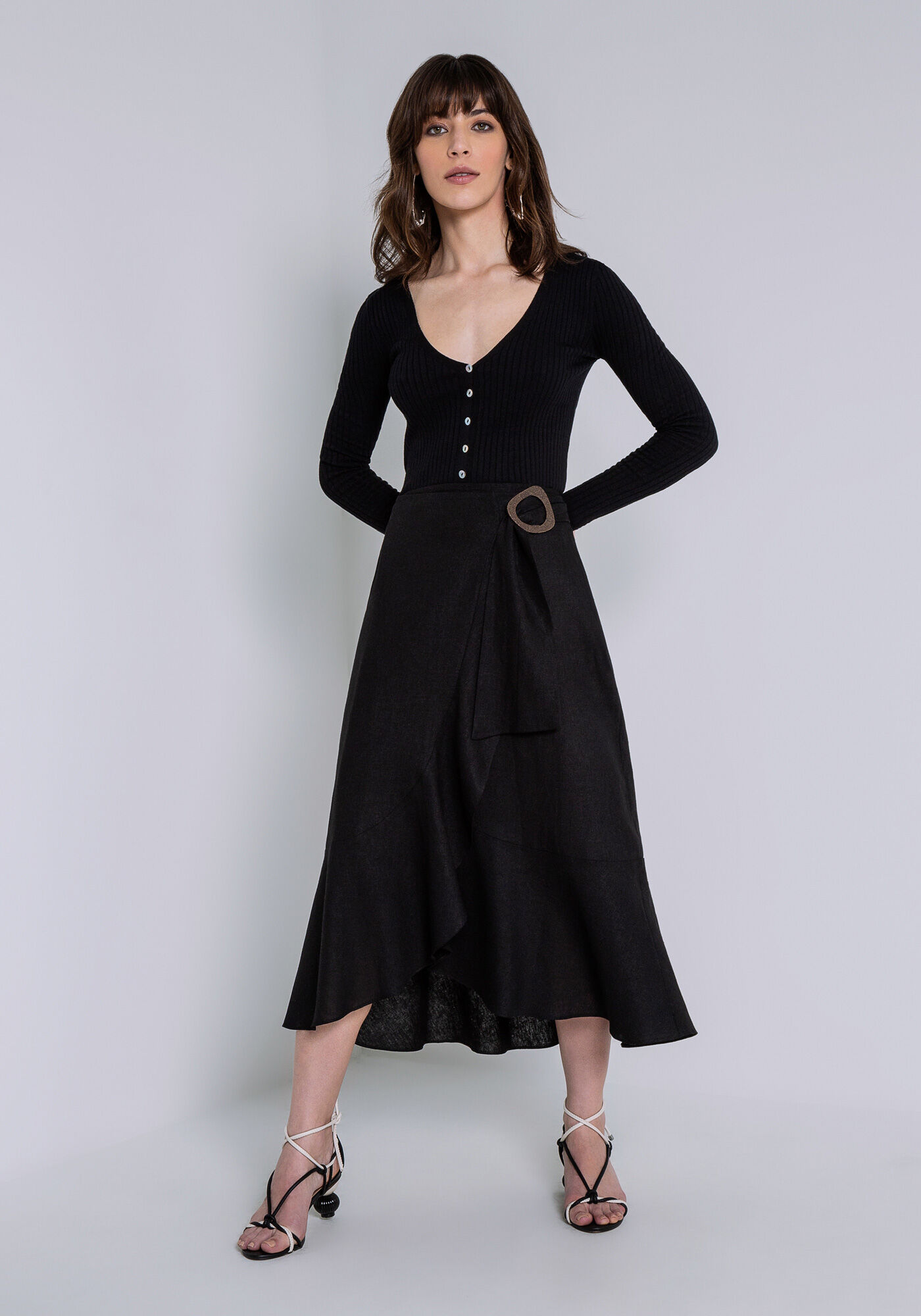 Cardigan em Tric&ocirc; com Decote V e Bot&otilde;es, , large.