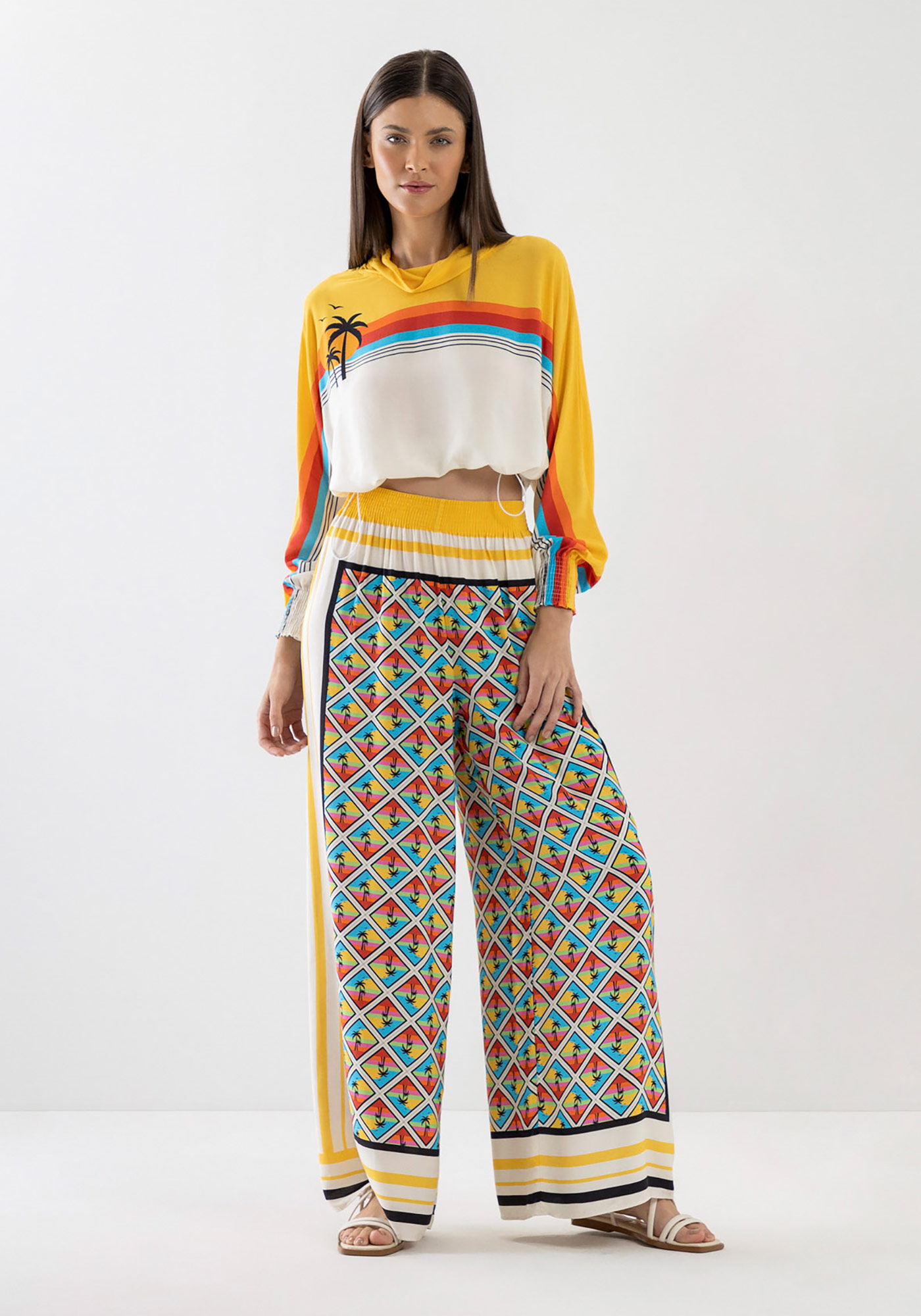 Cal a Pantalona em Viscose com Estampa Solst cio