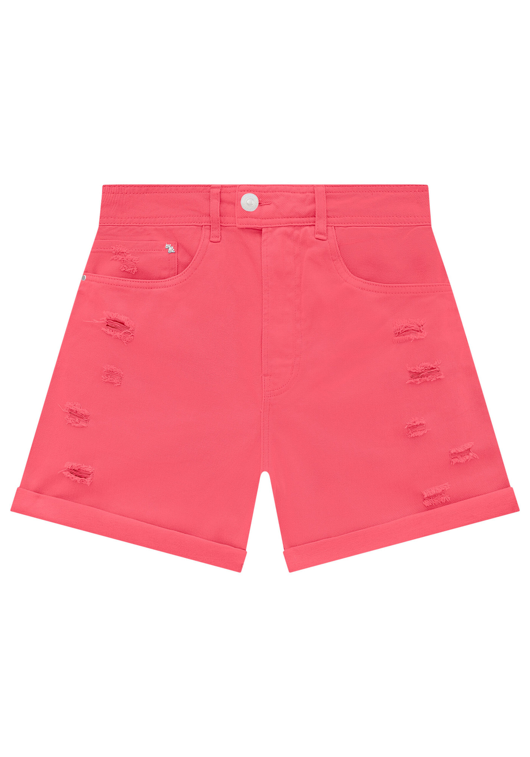 Shorts Sarja Mom com Cintura Super Alta, SALMAO MELANIE. Shorts Sarja Mom com Cintura Super Alta, SALMAO MELANIE, large.