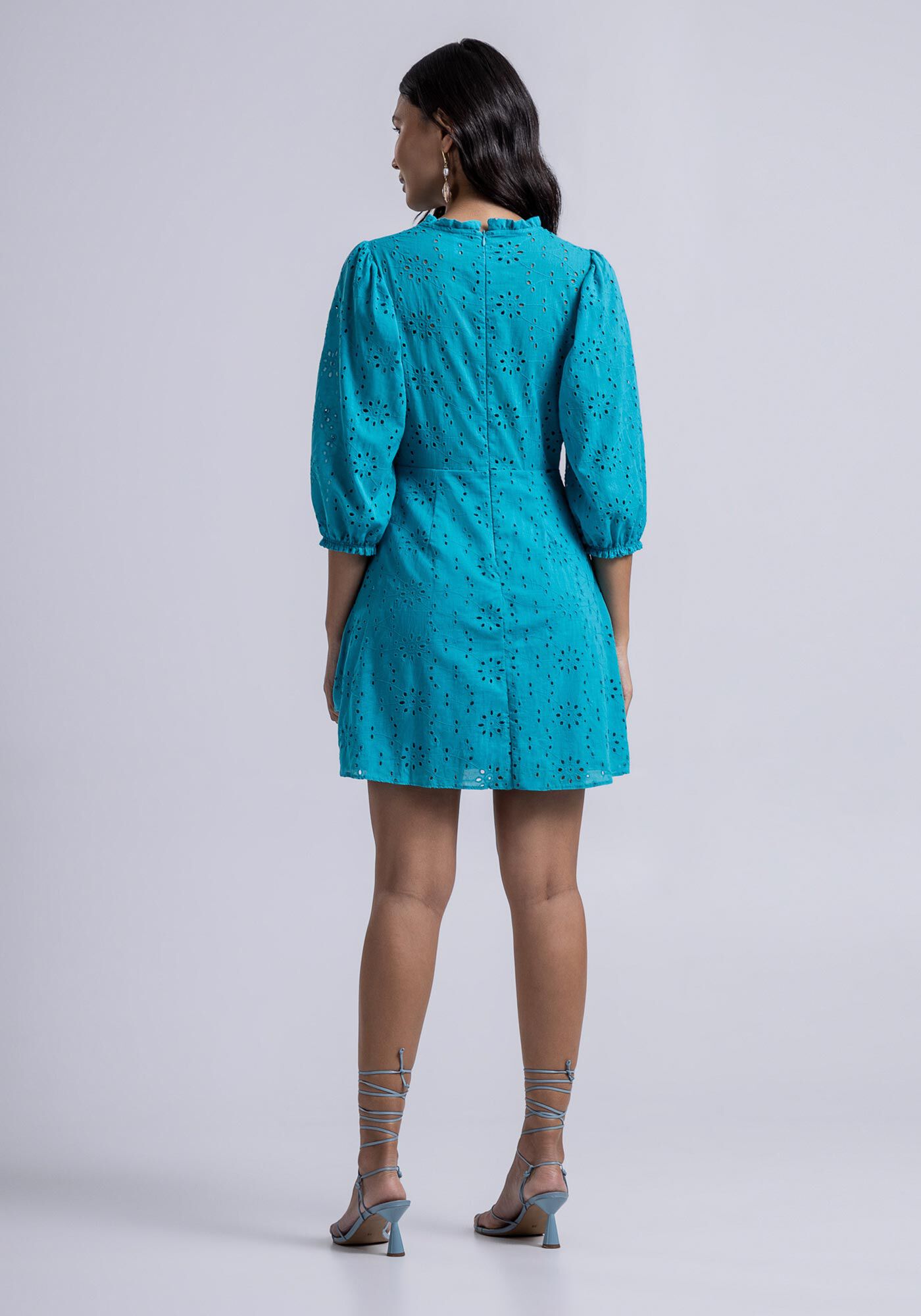 Vestido Curto em Laise com Babados, , large.