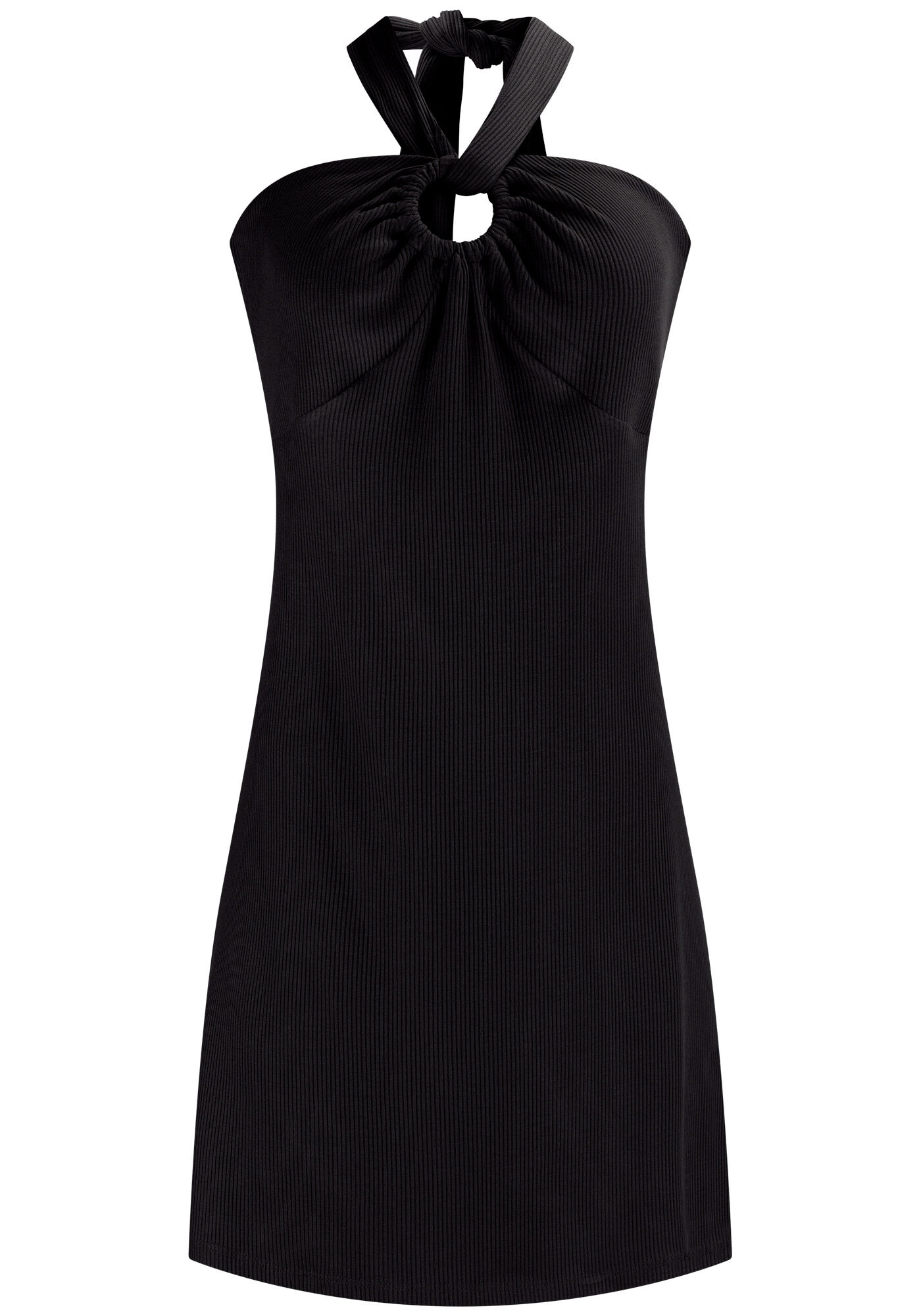 Vestido Curto Canelado Frente &Uacute;nica com Argola, , large.