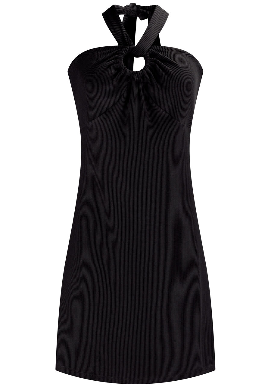 Vestido Curto Canelado Frente Única com Argola, . Vestido Curto Canelado Frente Única com Argola, , large.