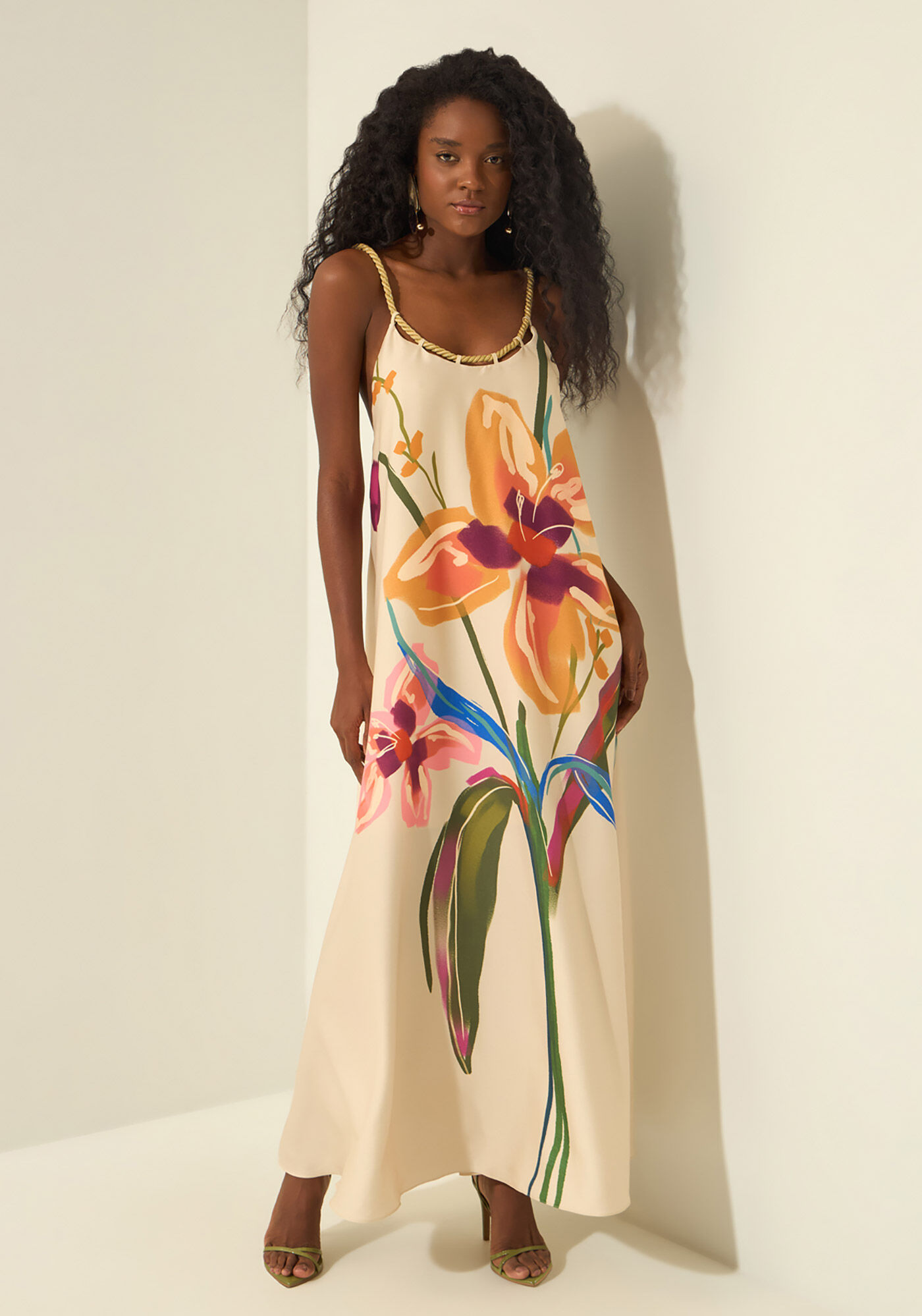 Vestido Longo Estampado Com Al&ccedil;as E Amarra&ccedil;&atilde;o, DELICADEZA BEGE, large.