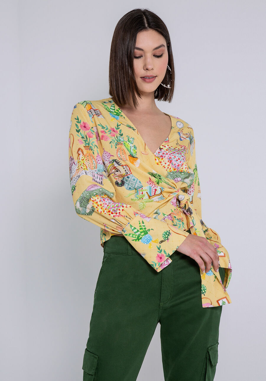 Blusa Manga Longa em Viscose Transpassada, DOCE LAR. Blusa Manga Longa em Viscose Transpassada, DOCE LAR, large.