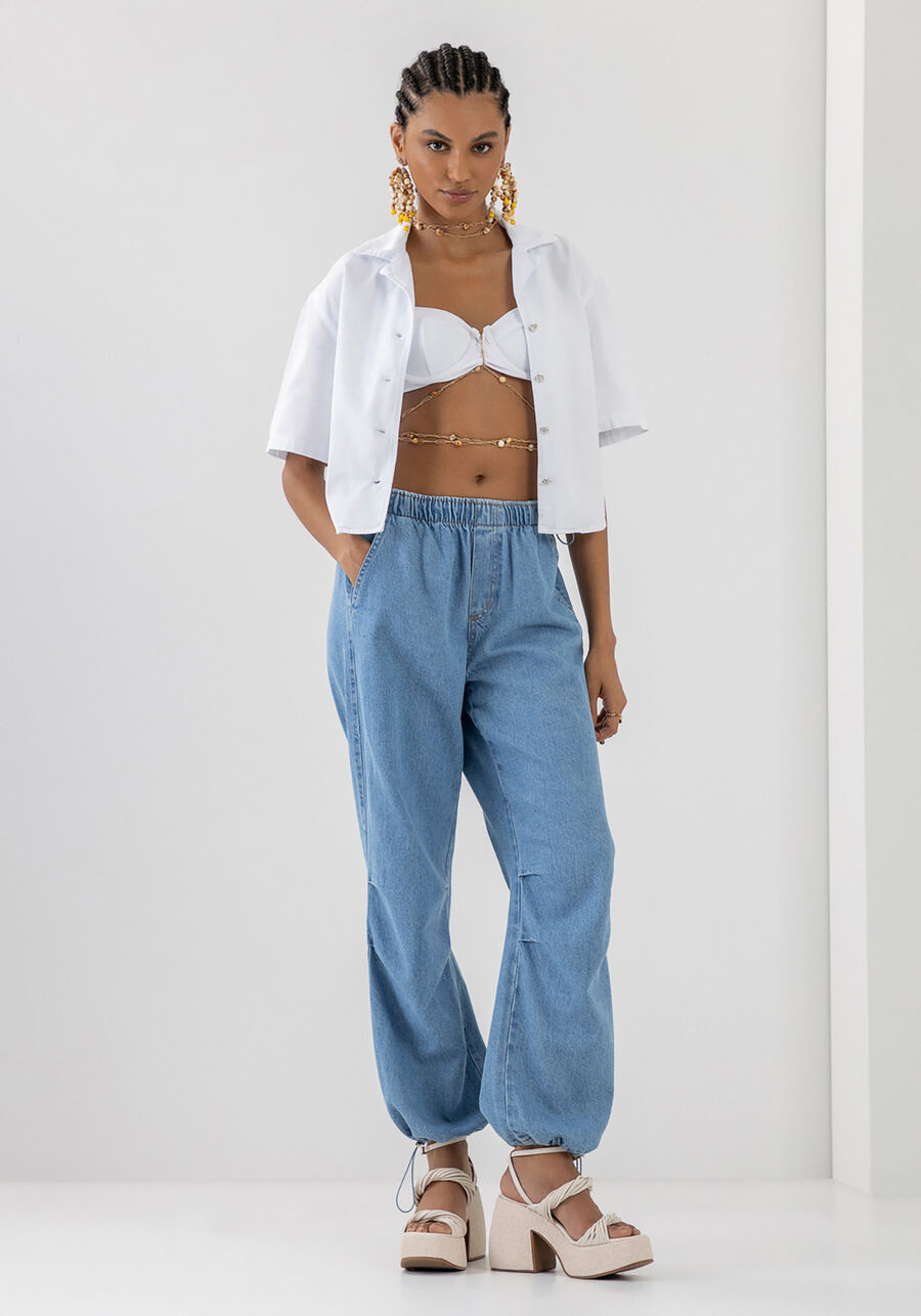 Calça Jeans Jogging Parachute, JEANS. Calça Jeans Jogging Parachute, JEANS, large.