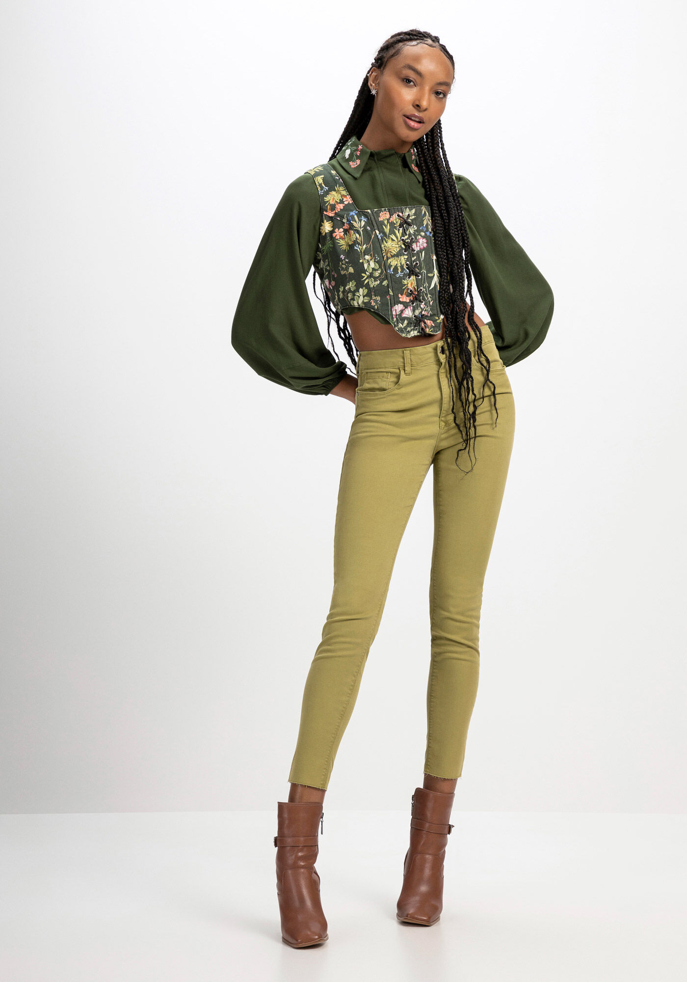 Calça skinny em sarja com shop cintura alta