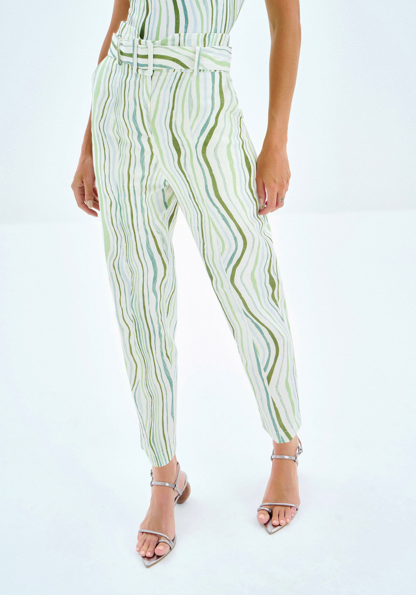 Cal&ccedil;a Reta em Linho Estampada com Cinto, BREEZE, large.