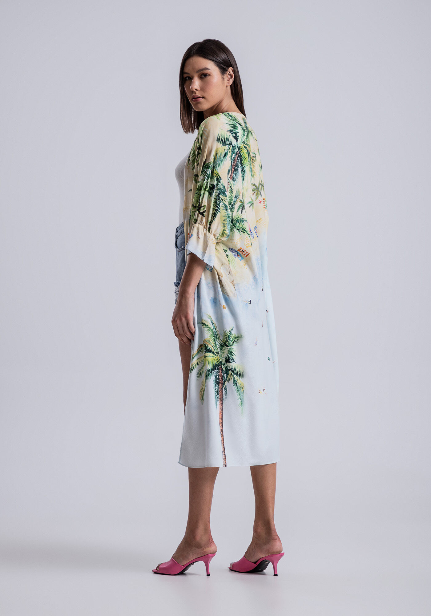 Kimono Alongado Manga 3/4 em Viscose com Cinto, ITACARE, large.