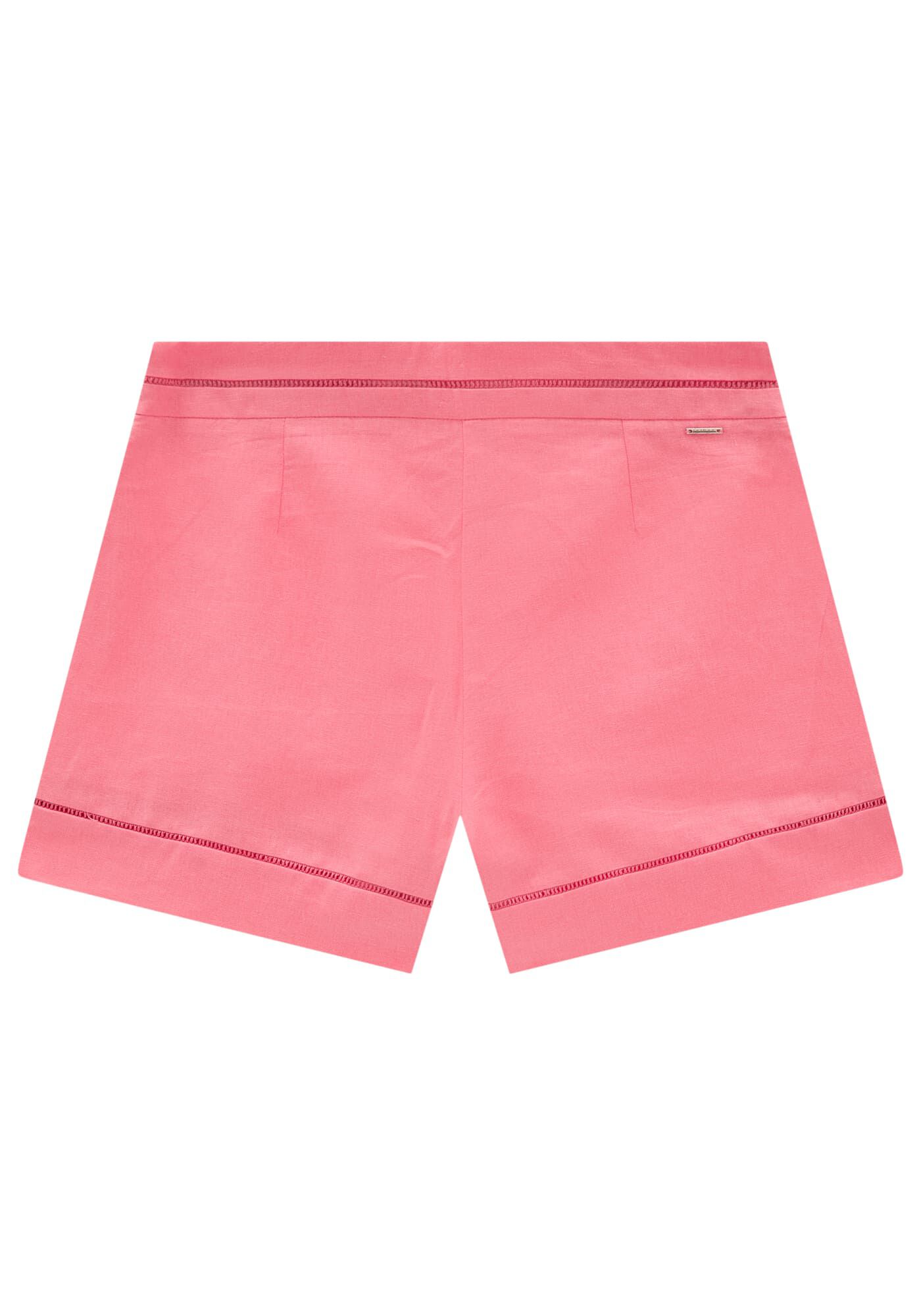 Shorts Cintura Alta em Linho com Detalhe, , large.