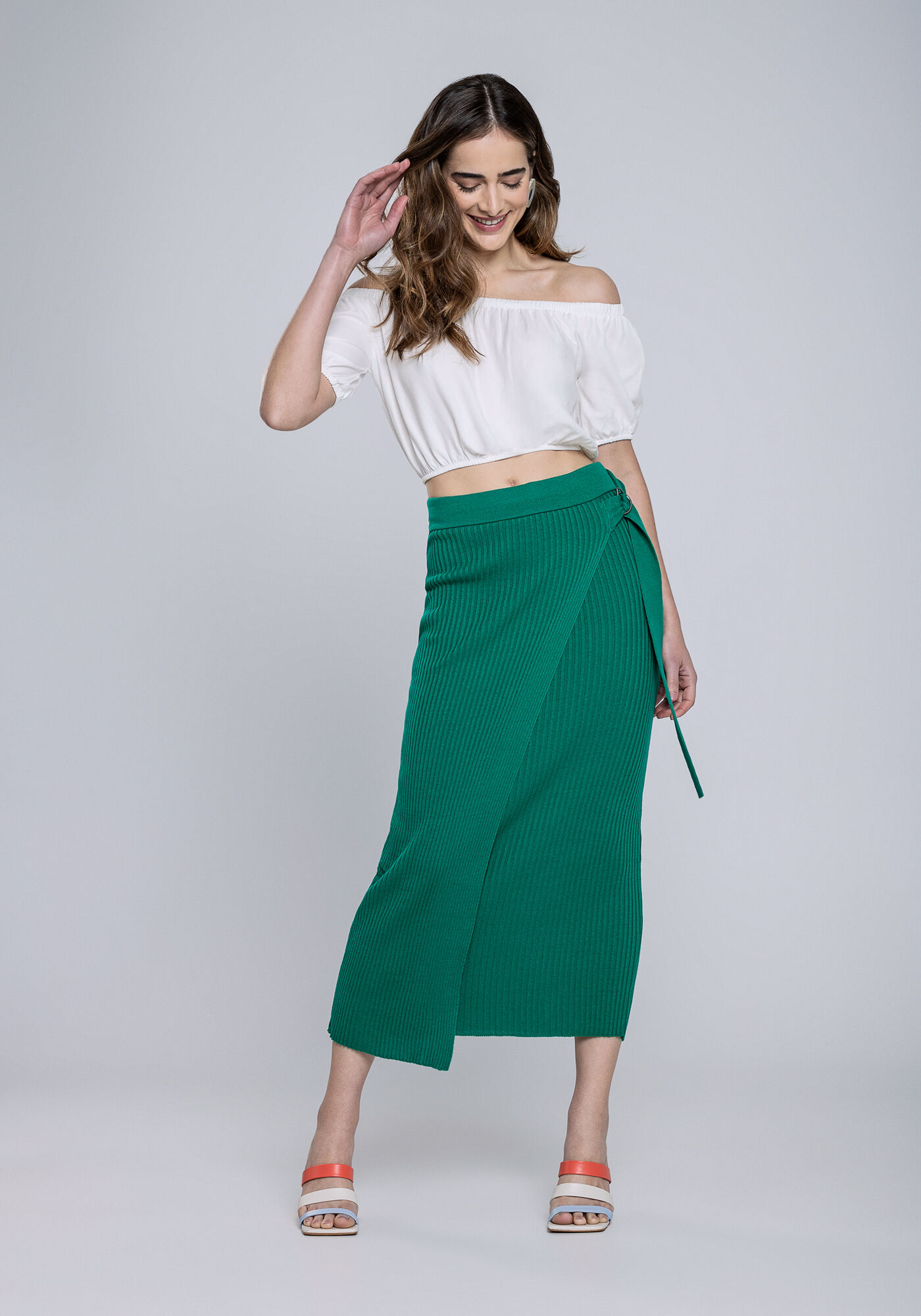 Blusa Cropped em Crepe Ombro a Ombro, , large.