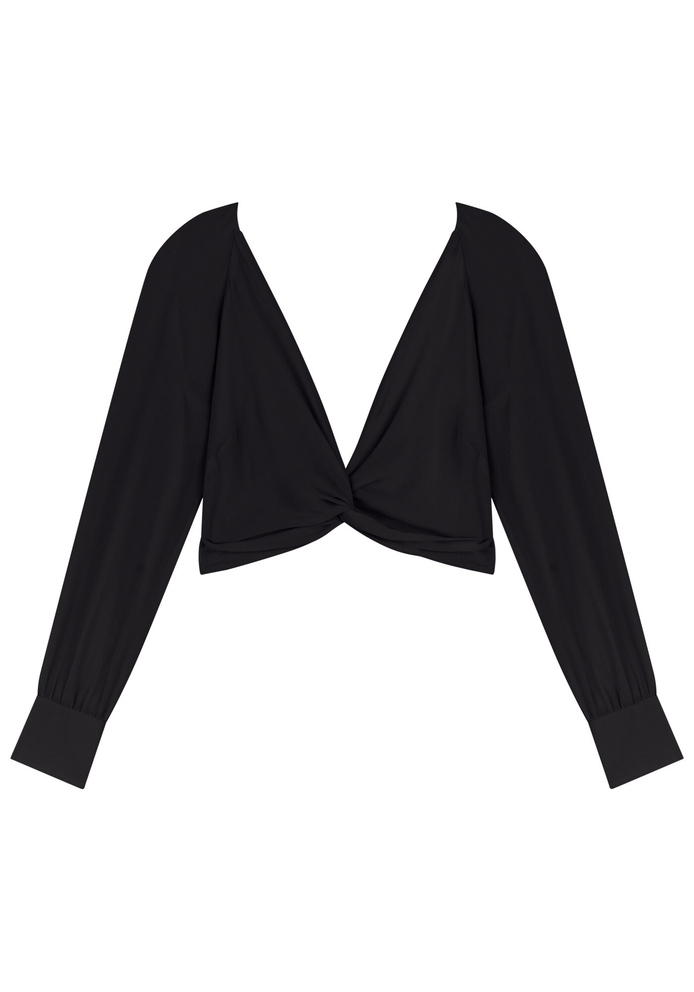 Blusa Cropped De Mangas Longas Com N&oacute; Frontal E Decote Em V, , large.