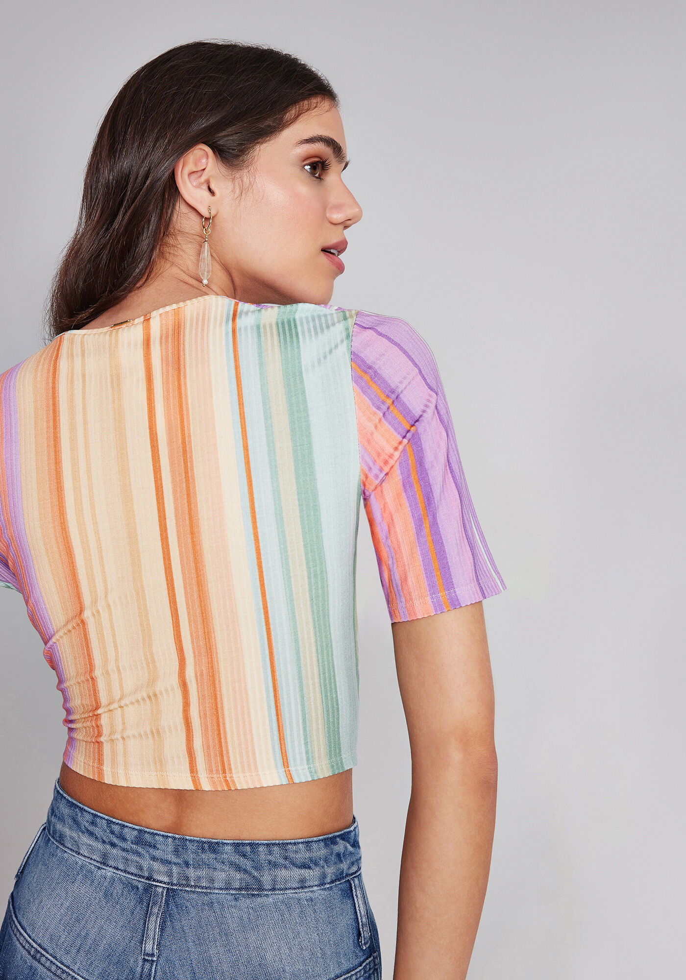 Blusa Cropped Decote U Estampa, , large.