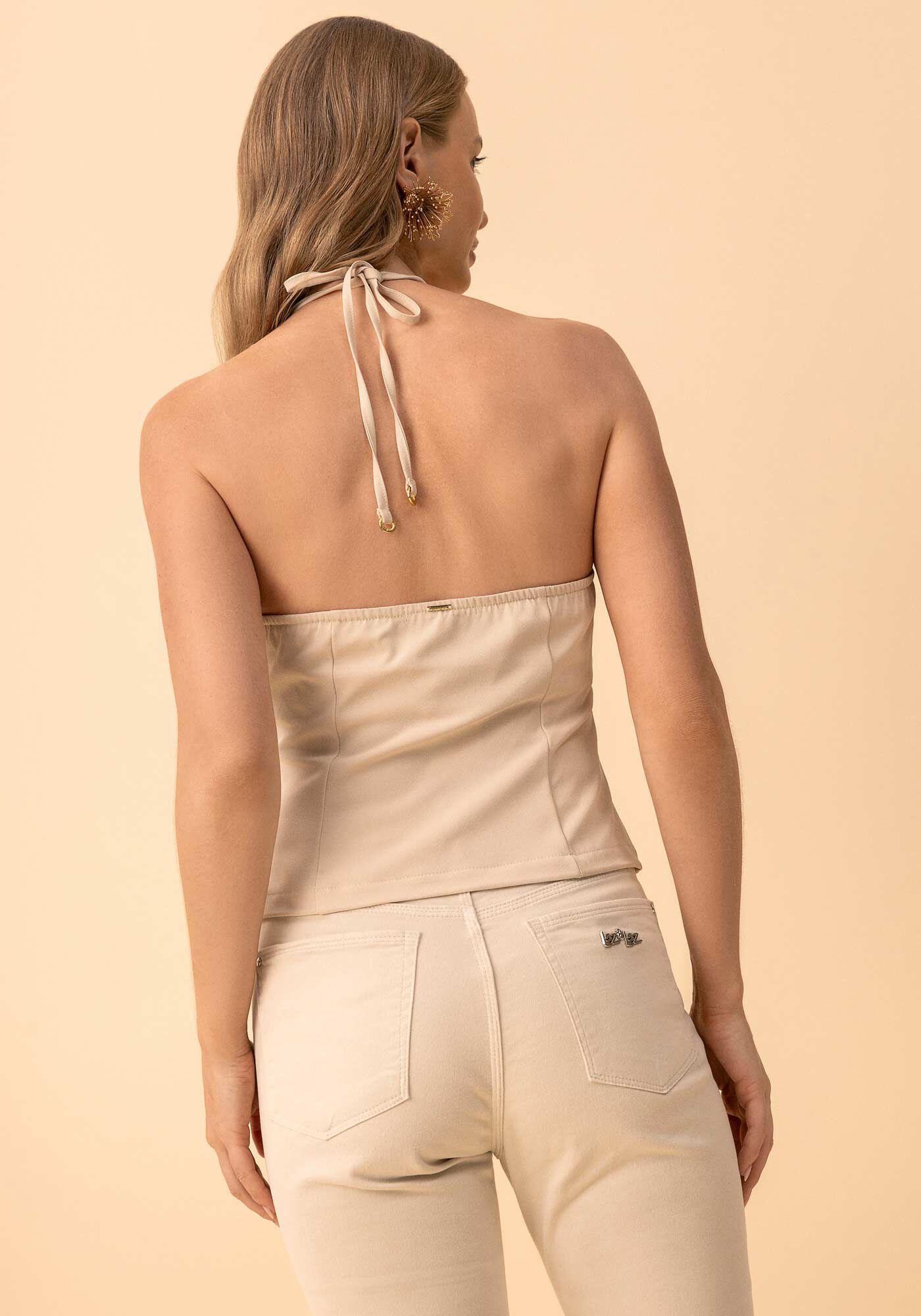 Blusa Frente &Uacute;nica Com Decote Redondo E Amarra&ccedil;&atilde;o, BEGE ALHAMBRA, large.