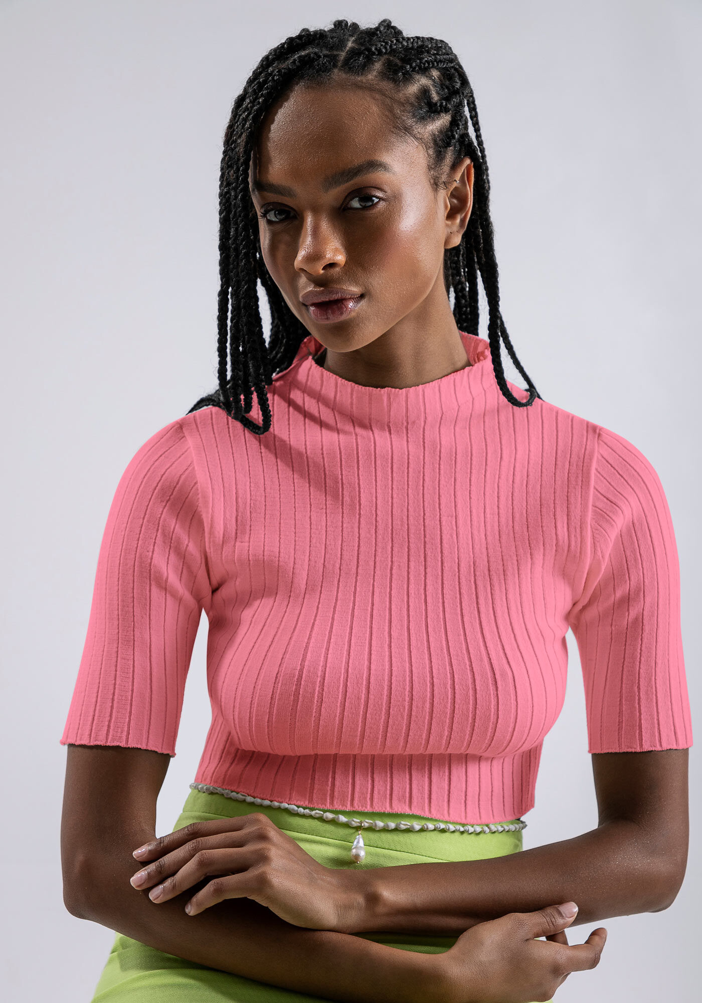 Blusa Manga Curta Tric&ocirc; com Gola Alta, , large.