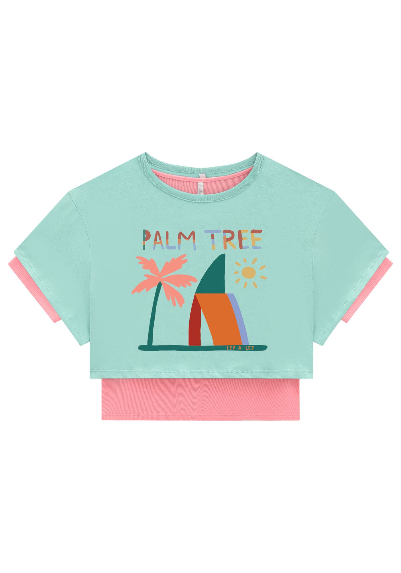 T-shirt Cropped em Malha Dupla com Bordado, , large.