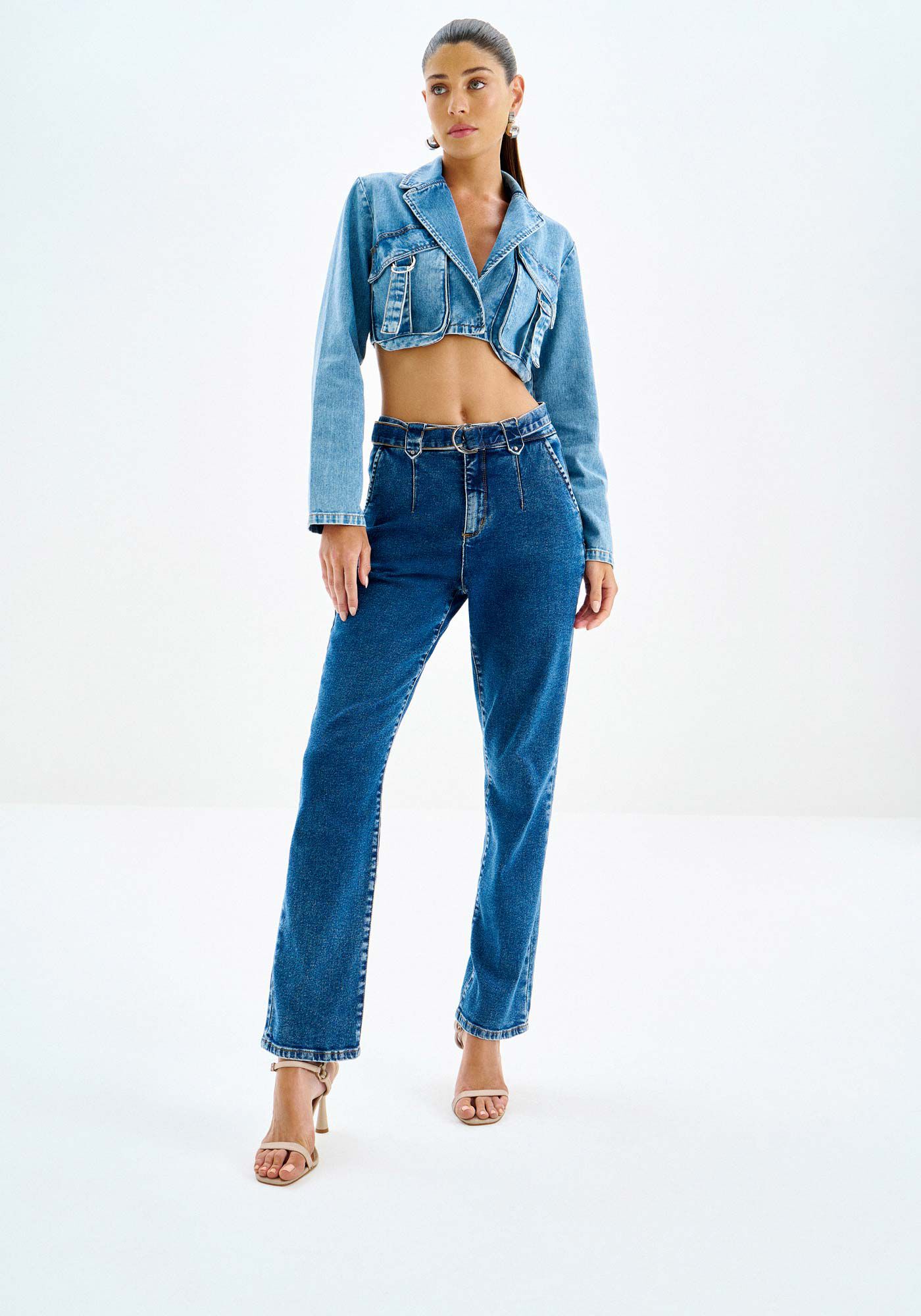 Cal&ccedil;a Jeans Slim Alfaiataria Cropped com Cinto, , large.