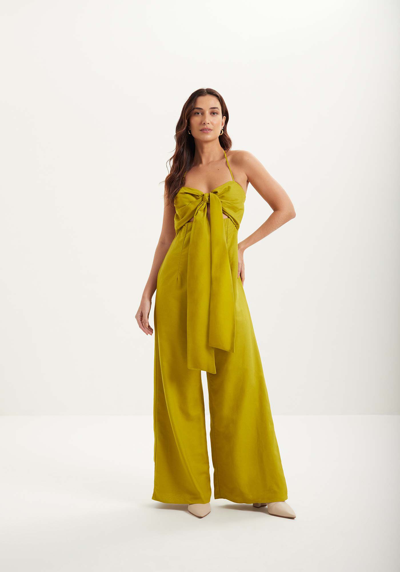 Macac&atilde;o Longo Frente &Uacute;nica Com Recorte E Amarra&ccedil;&atilde;o, VERDE OLIVE OIL, large.