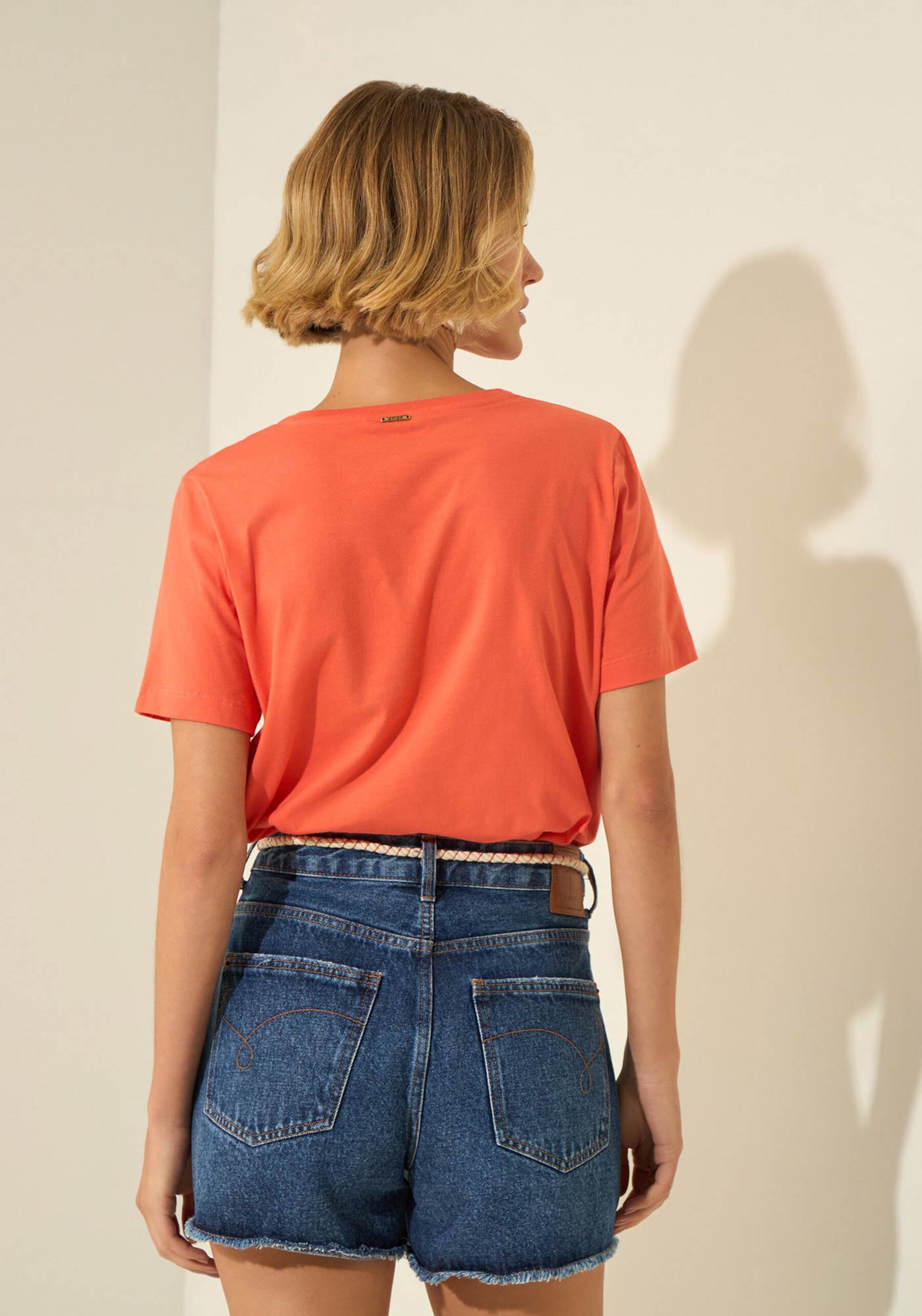 T- shirt De Algodão Penteado Com Bordados Vazados, SALMAO VERANO. T- shirt De Algodão Penteado Com Bordados Vazados, SALMAO VERANO, large.