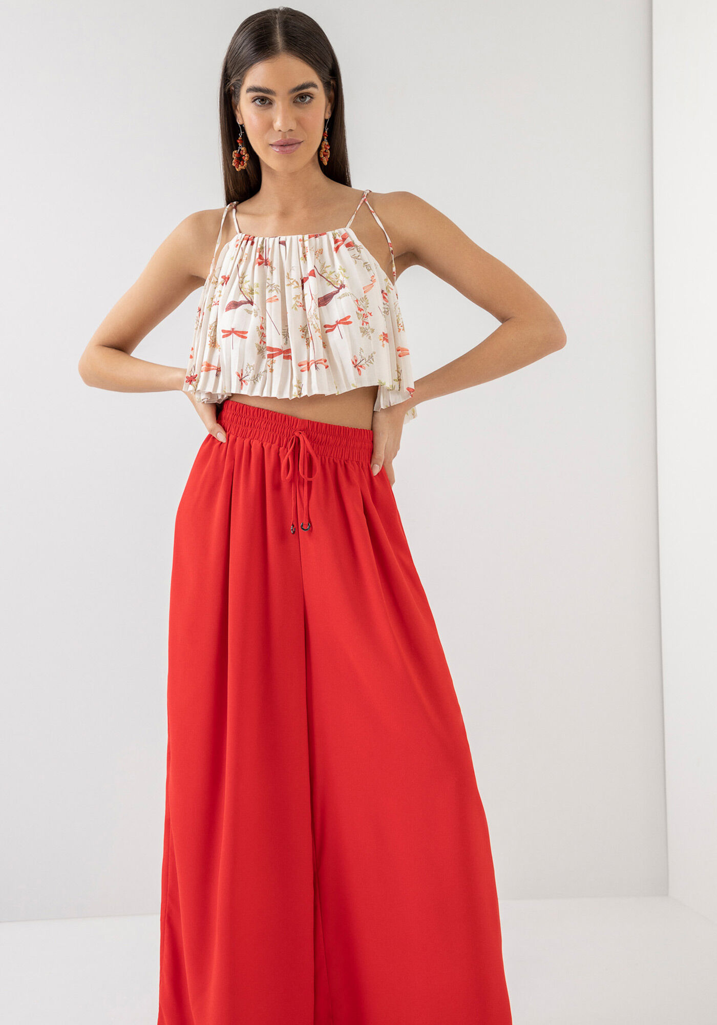 Cal&ccedil;a Pantalona em Crepe com El&aacute;stico C&oacute;s, VERMELHO VENETION, large.