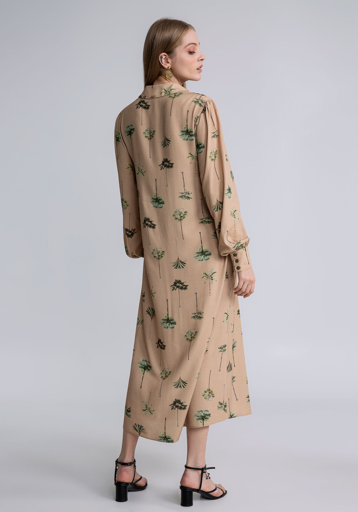 Vestido Chemise Midi Cinto Estampado, ARVOREDO, large.