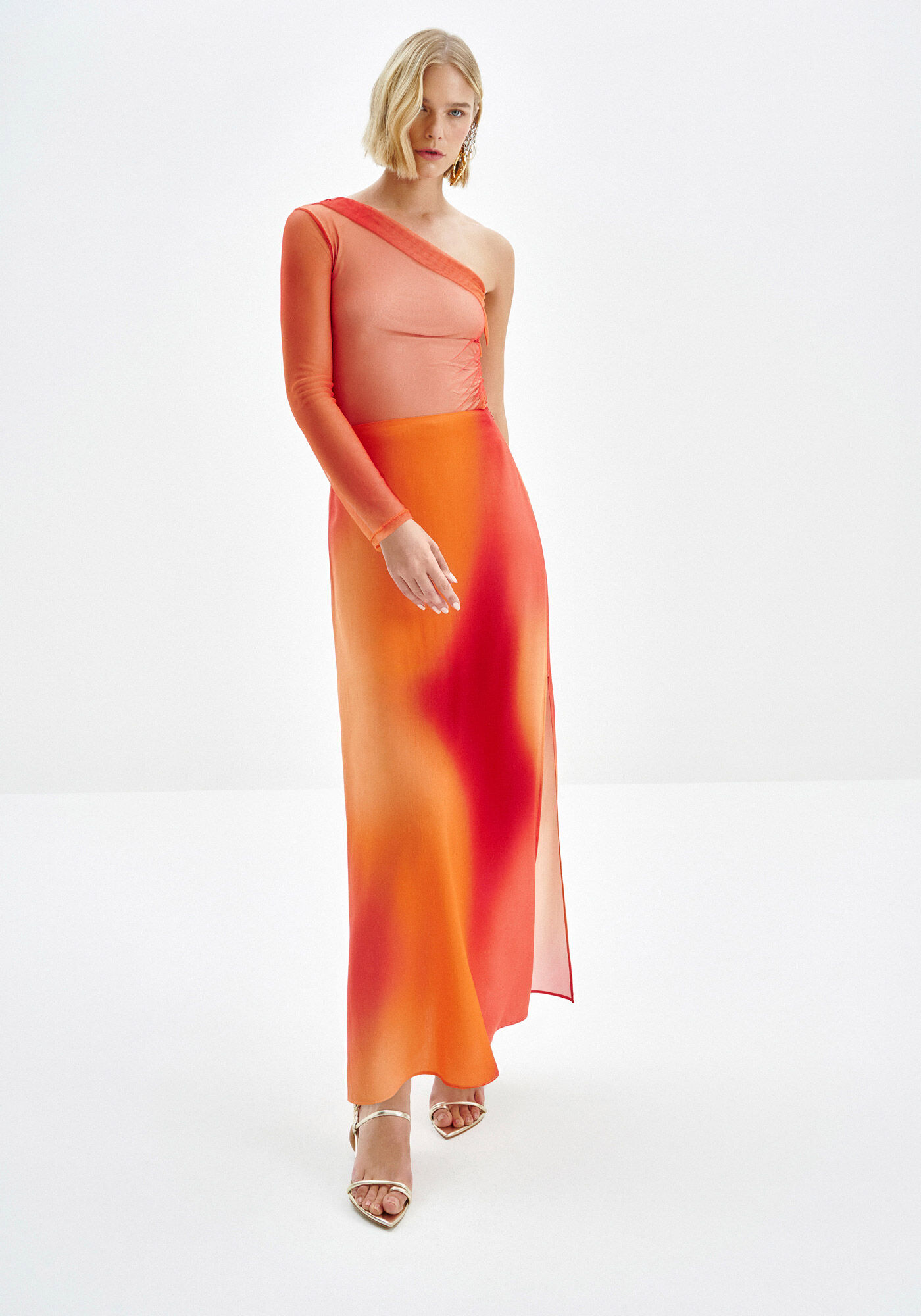 Saia Midi Estampada em Viscose com Fenda Lateral, NUANCES, large.