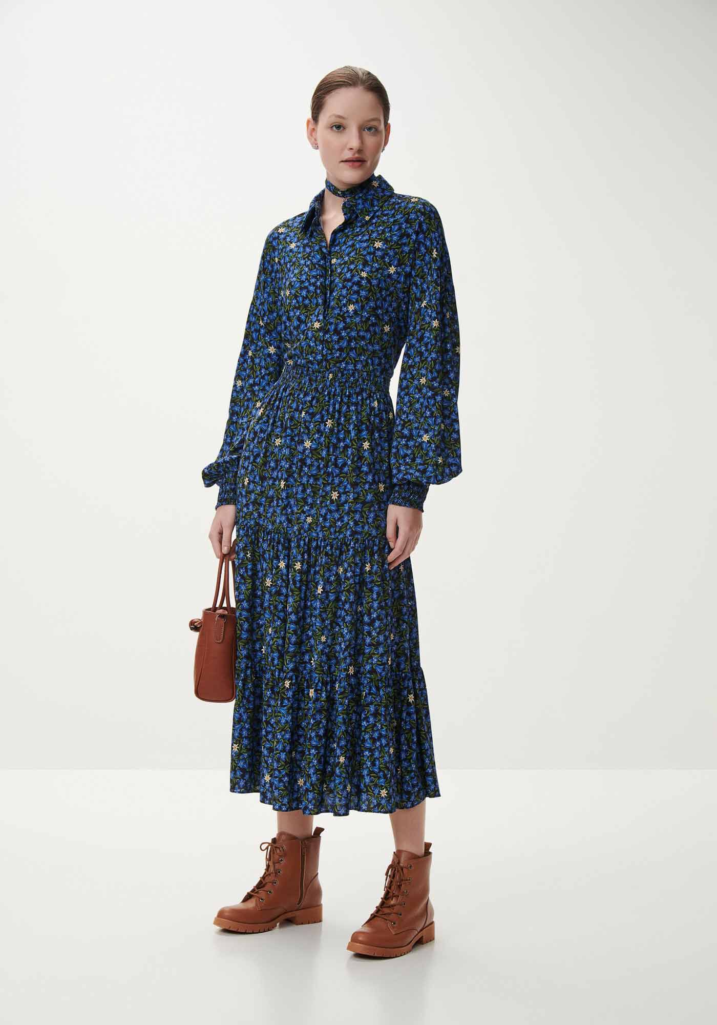 Saia Midi Estampada em Viscose com Babados, , large.