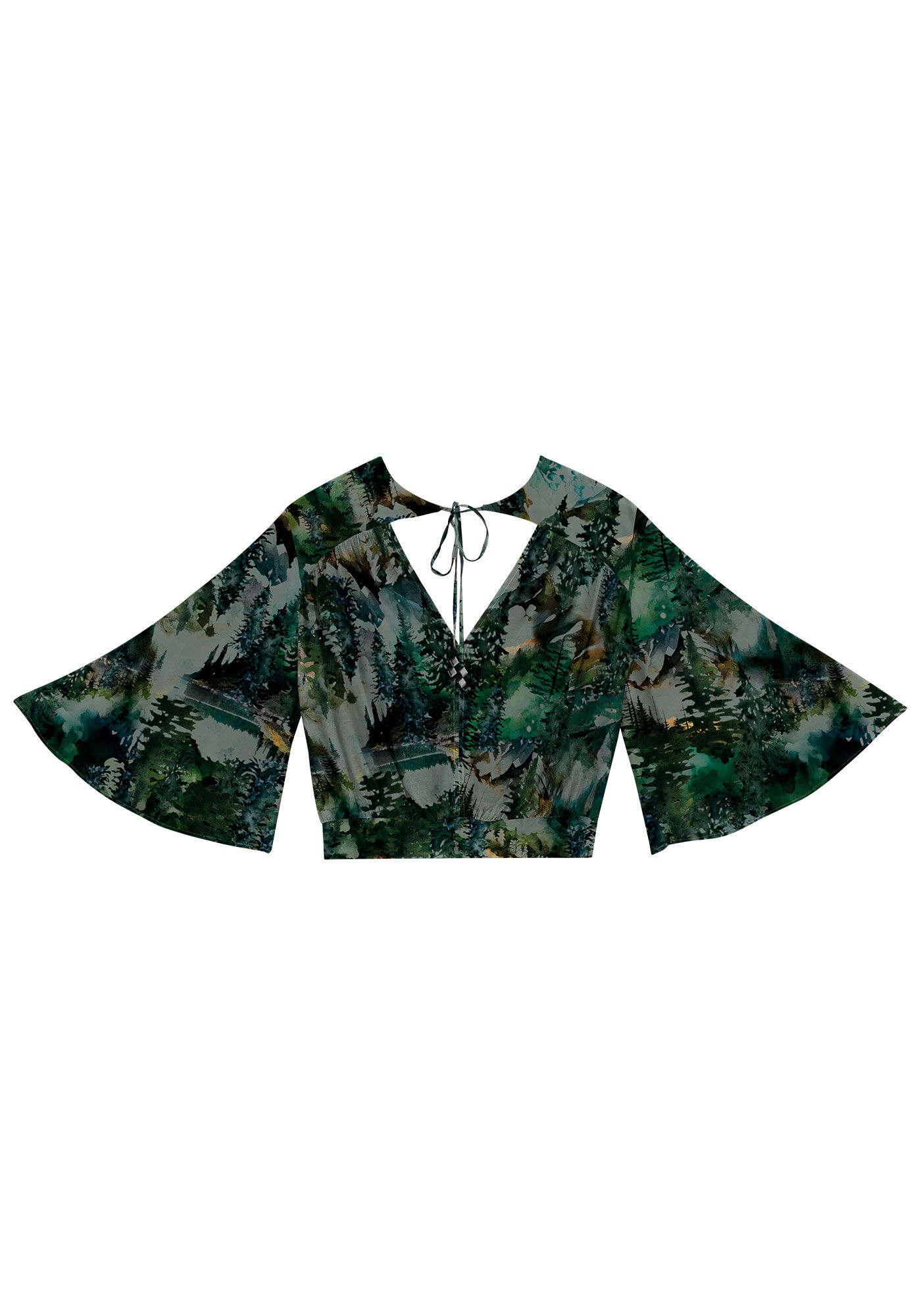 Blusa Cropped Estampada com Manga Flare, , large.