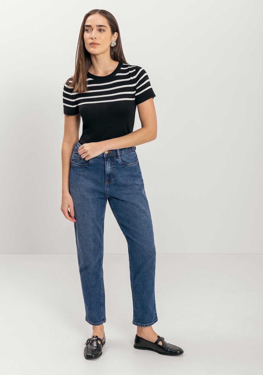 Blusa De Mangas Curtas Em Tricô Com Gola Redonda, . Blusa De Mangas Curtas Em Tricô Com Gola Redonda, , large.