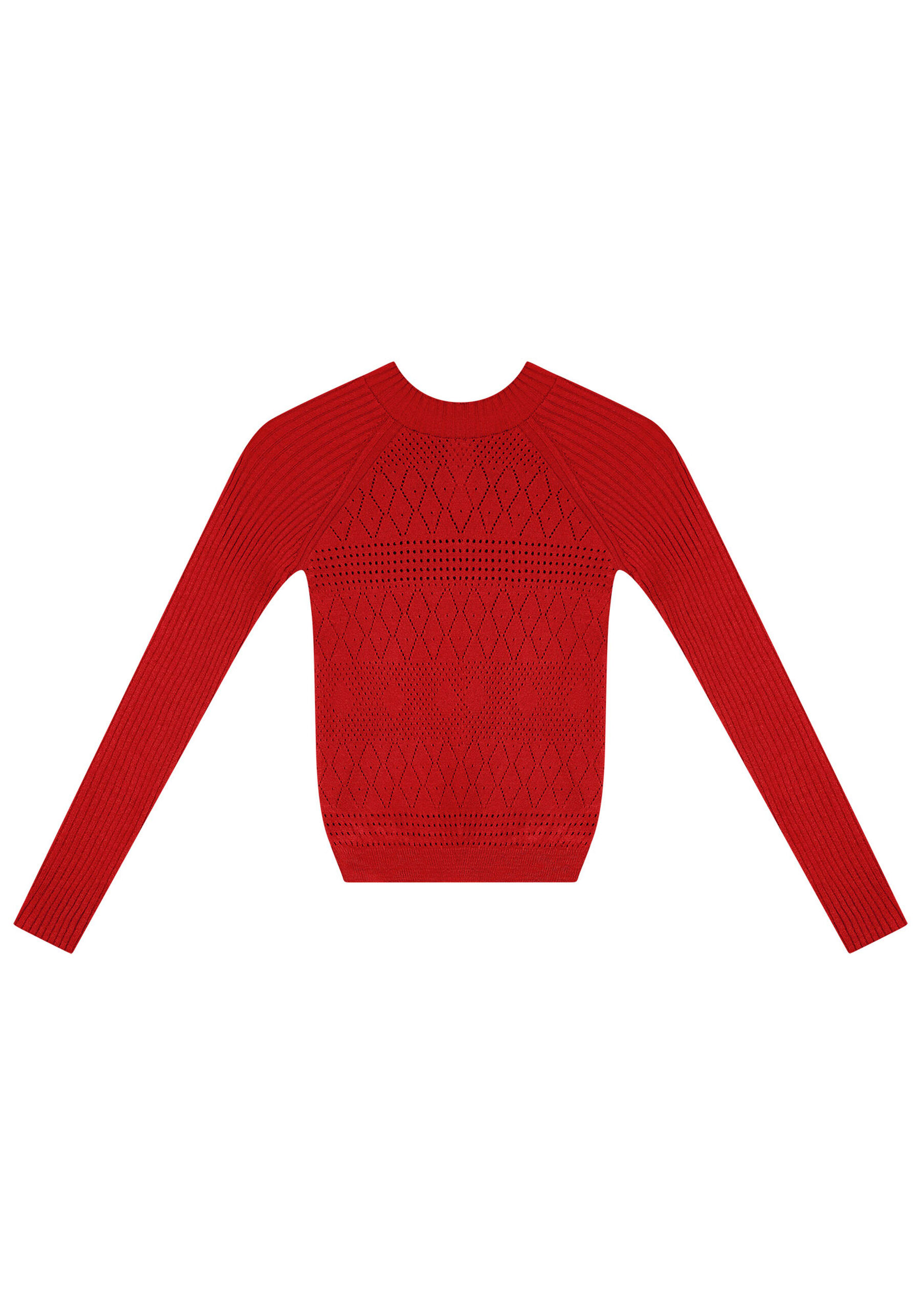 Blusa Manga Longa em Tricô com Detalhe Trama, VERMELHO FLAMINGO. Blusa Manga Longa em Tricô com Detalhe Trama, VERMELHO FLAMINGO, large.