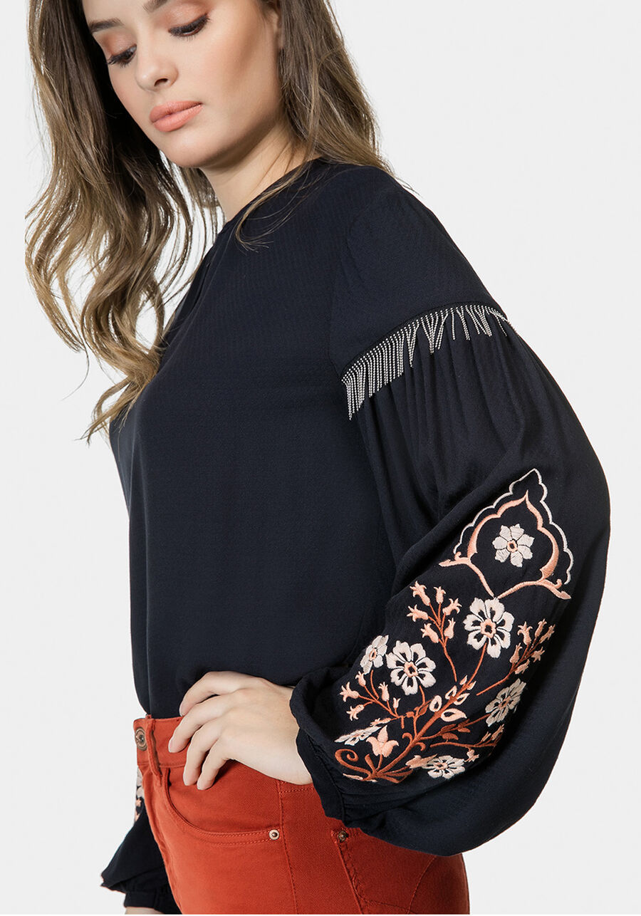Blusa Manga Longa Bordado Tecido, . Blusa Manga Longa Bordado Tecido, , large.