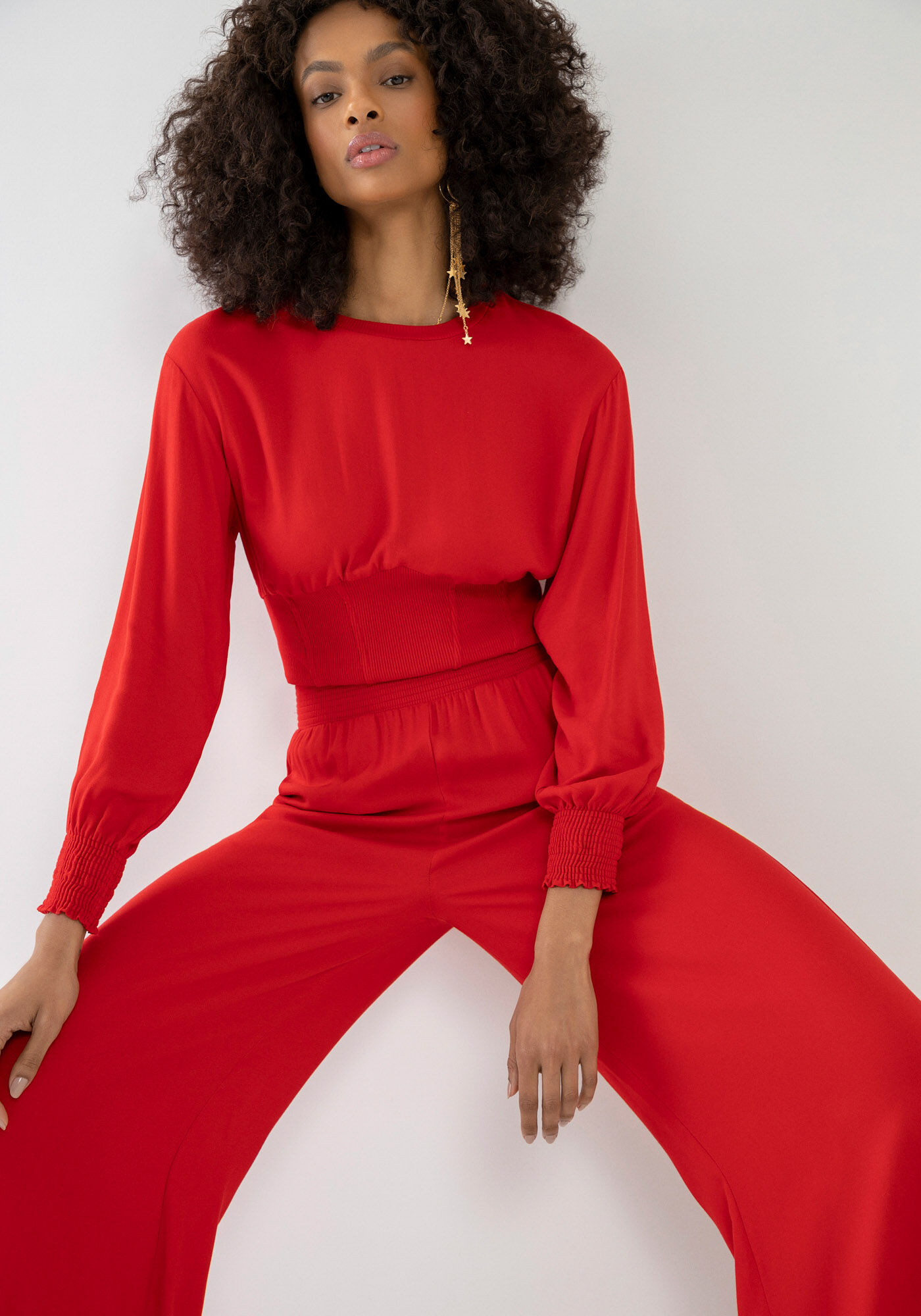 Conjunto em Crepe com Blus&atilde;o e Cal&ccedil;a Pantalona, , large.